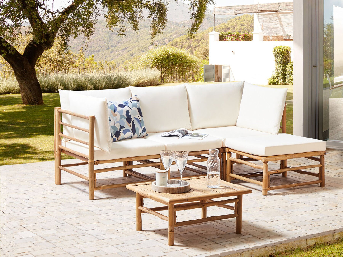 Garden Corner Section CERRETO Bamboo Wood Off-White