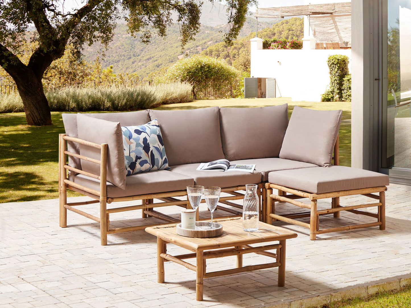 Garden 1-Seat Section CERRETO Bamboo Wood Taupe