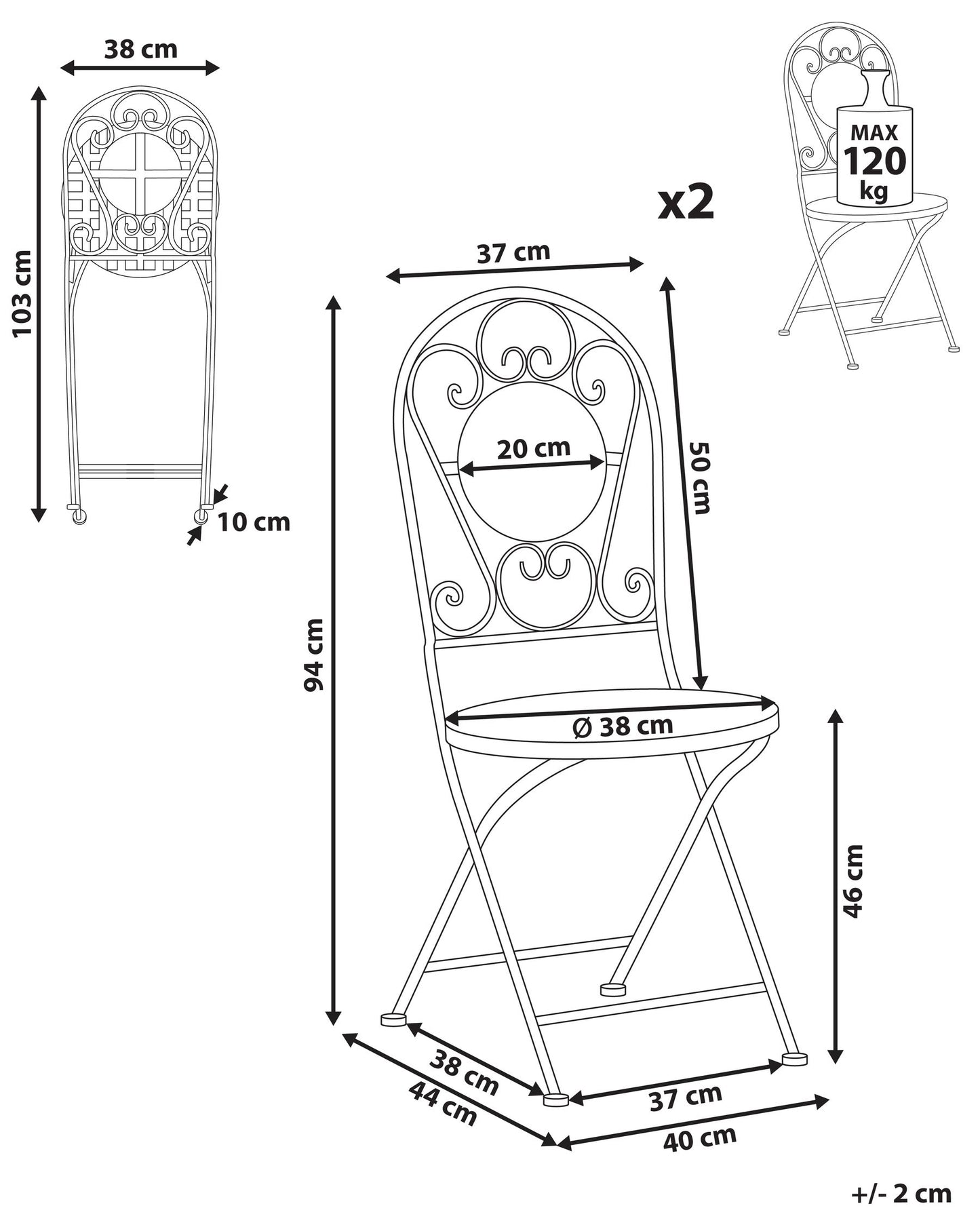 Set of 2 Garden Chairs SPELLO Metal White