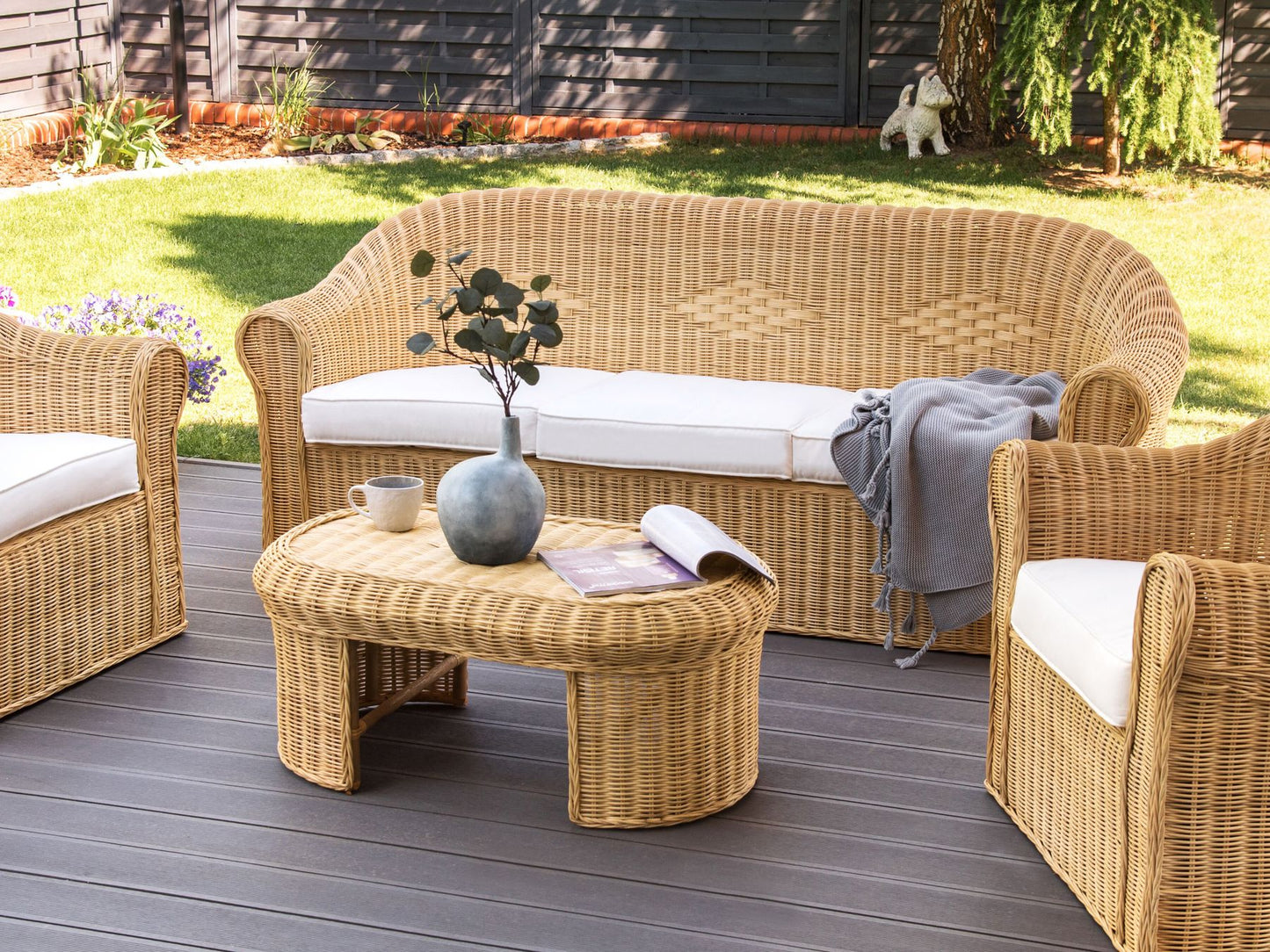 Garden Sofa 3 Seater LIVADEIA Rattan Natural