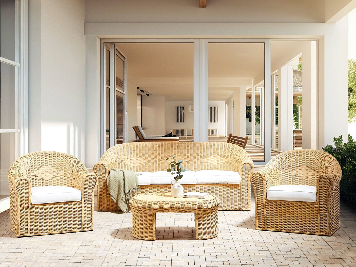 Garden Lounge Set with Table 5 Seater Rattan Natural