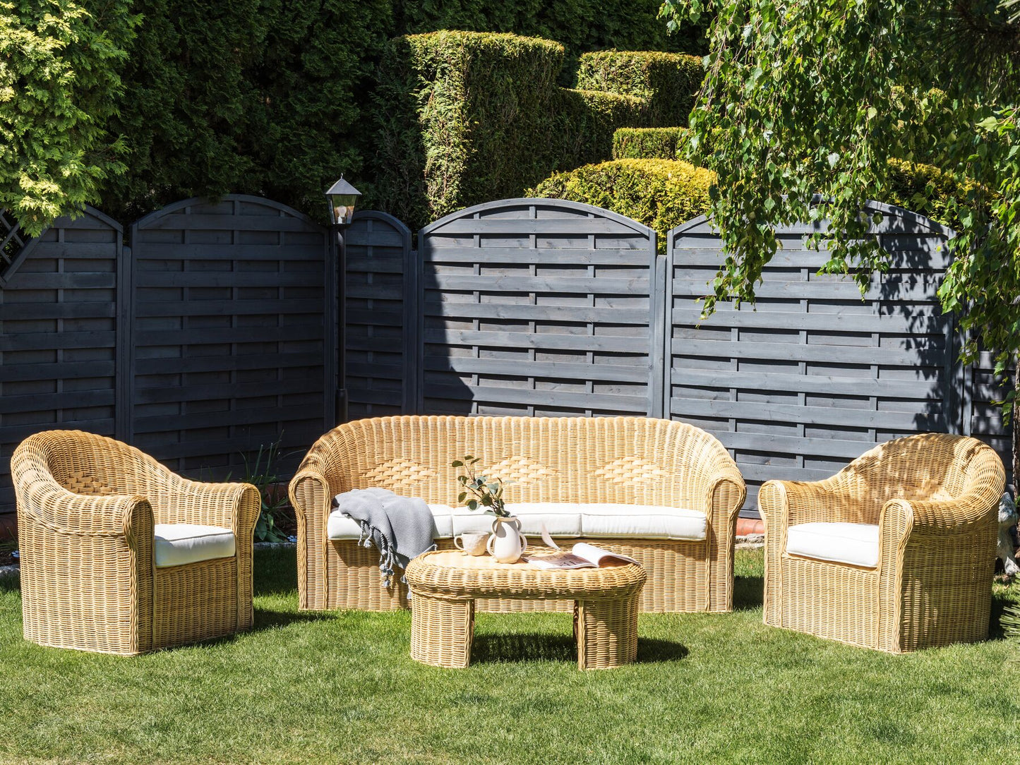 Garden Lounge Set with Table 5 Seater Rattan Natural