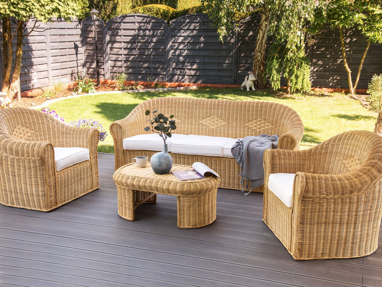 Garden Lounge Set with Table 5 Seater Rattan Natural
