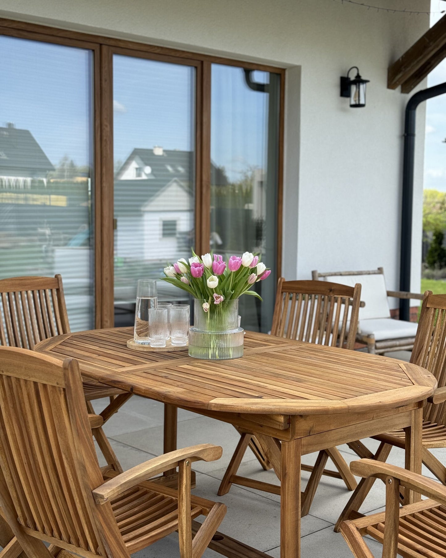 Garden Dining Set 6 Seater MAUI with Parasol (12 Options) Acacia Wood Light Brown
