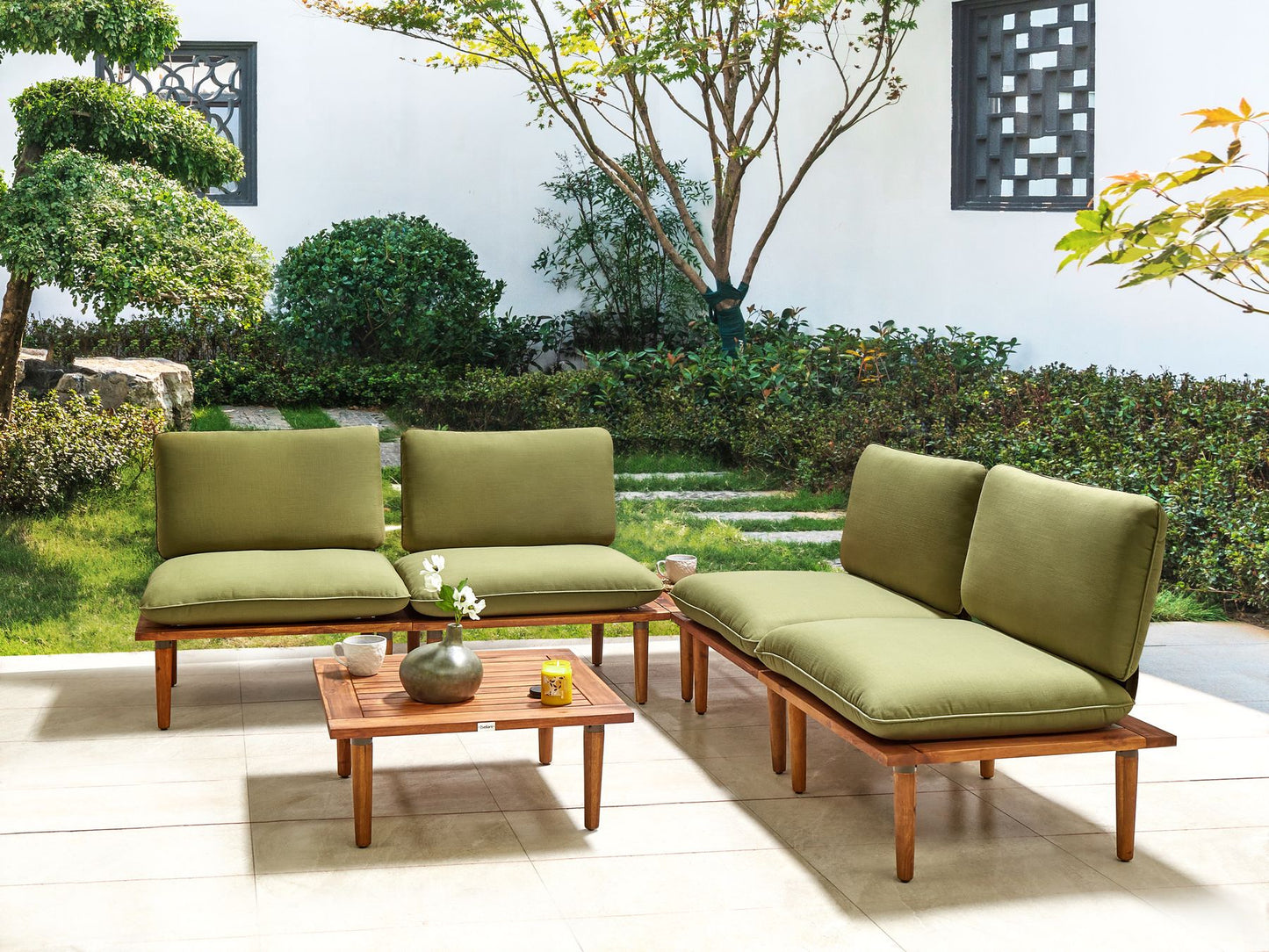Garden Lounge Set with Table 4 Seater FRASCATI Modular Certified Acacia Wood Olive Green