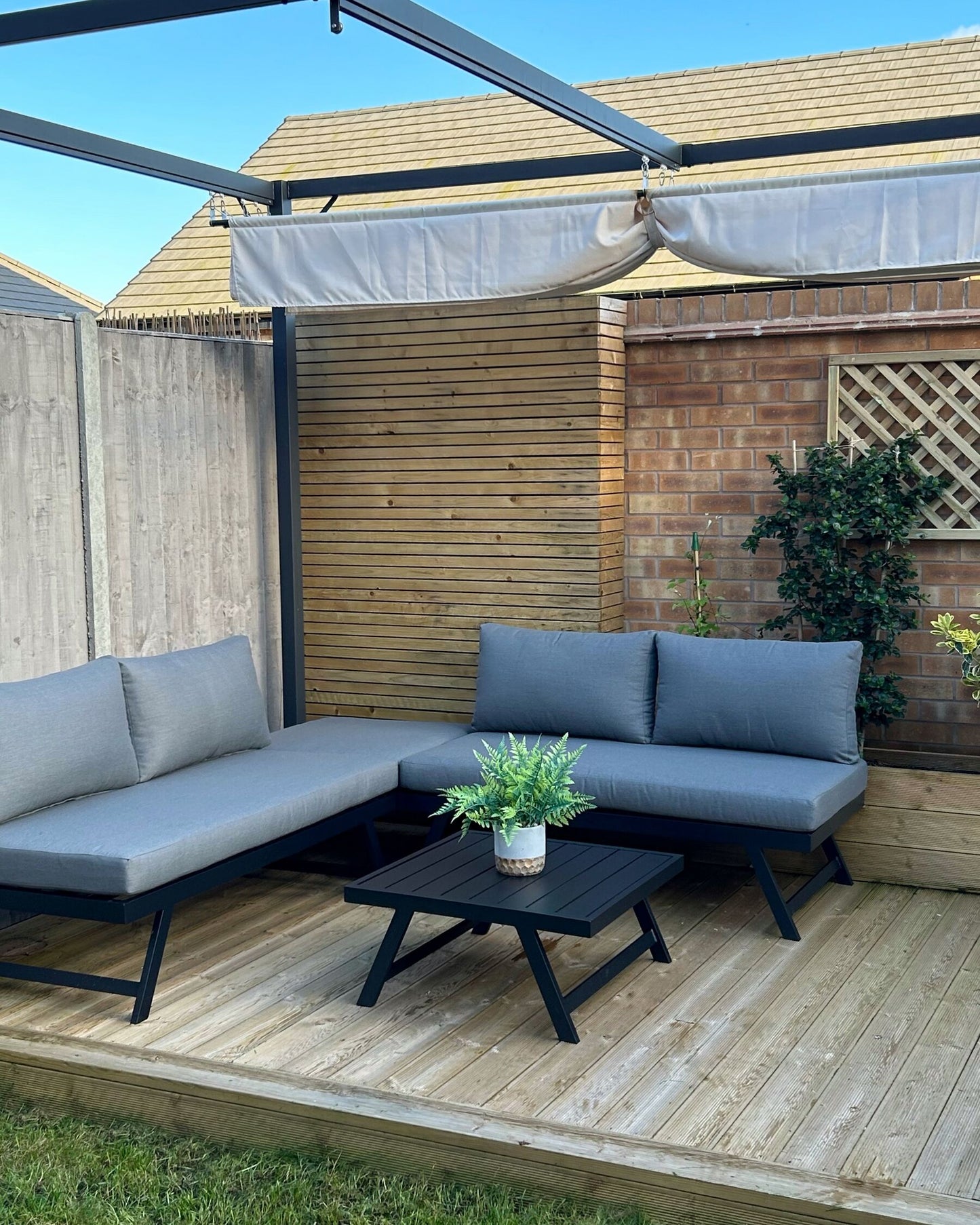 Garden Corner Sofa with Table 5 Seater COCCORINO Metal Grey