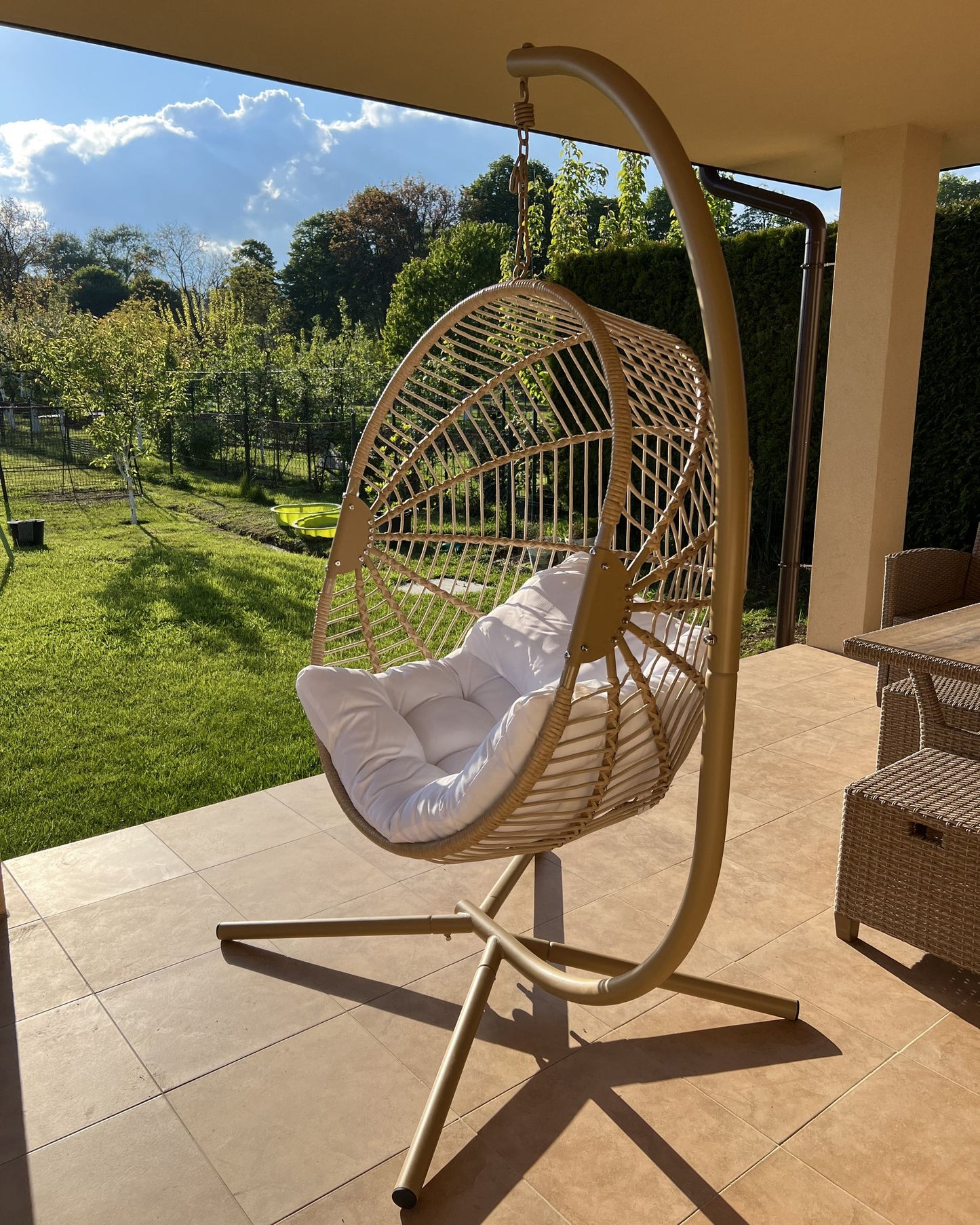 Hanging Chair with Stand Rattan Beige
