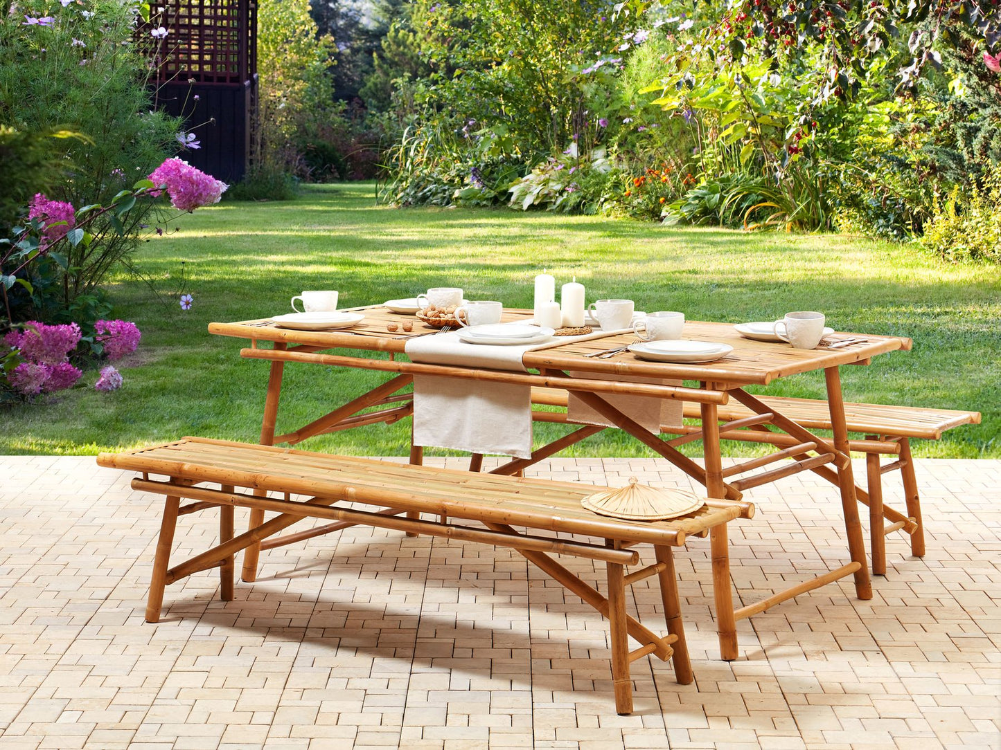 Garden Dining Set 4 Seater TINDARI Bamboo Wood Light Brown