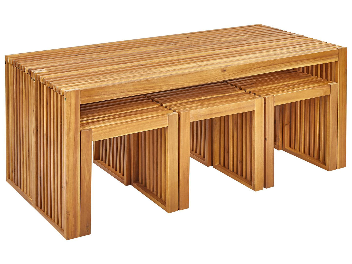 Garden Dining Set with Benches and Stools 6 Seater BELLANO Acacia Wood Brown