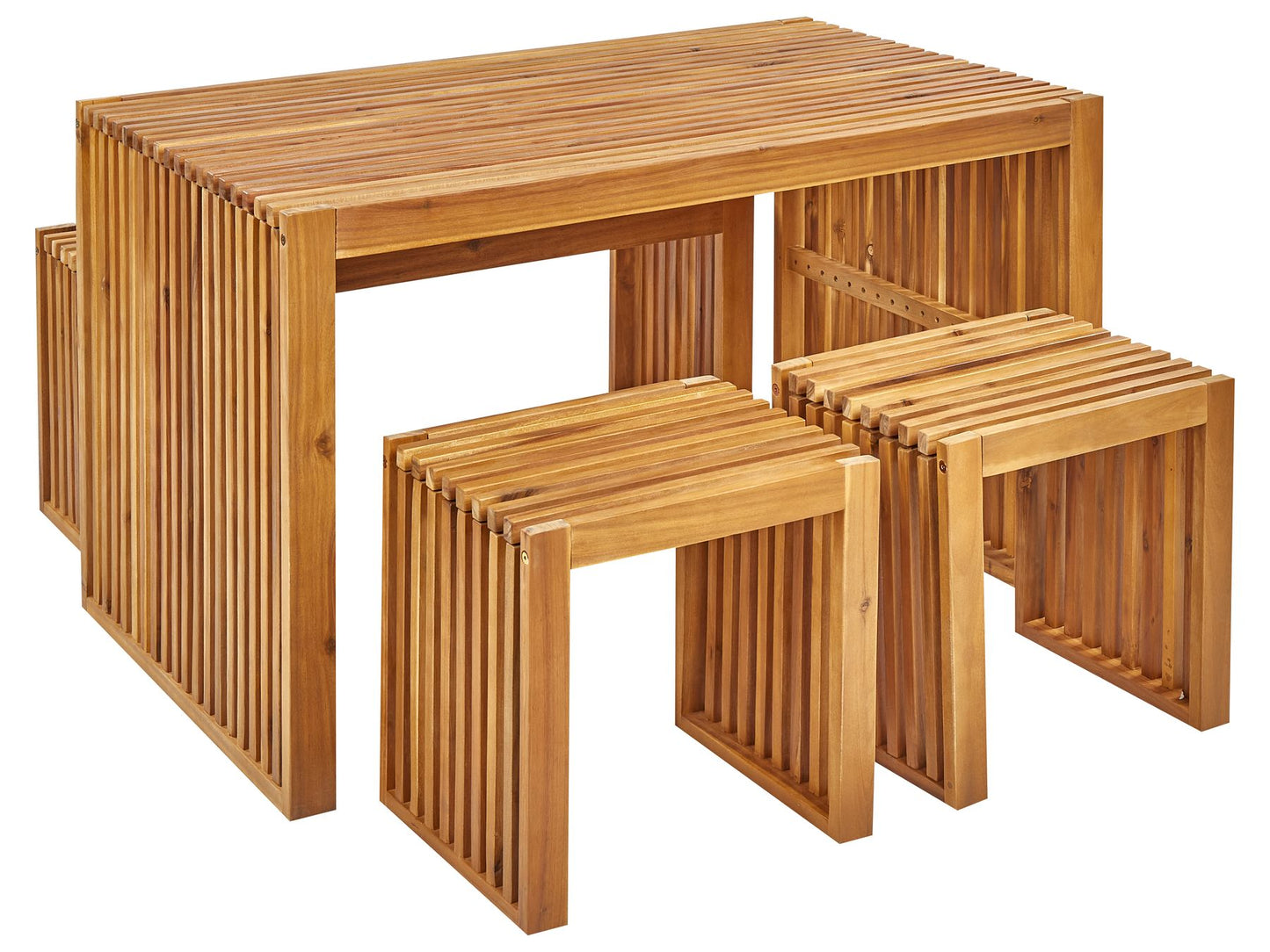 Garden Dining Set with Benches and Stools 4 Seater BELLANO Acacia Wood Brown