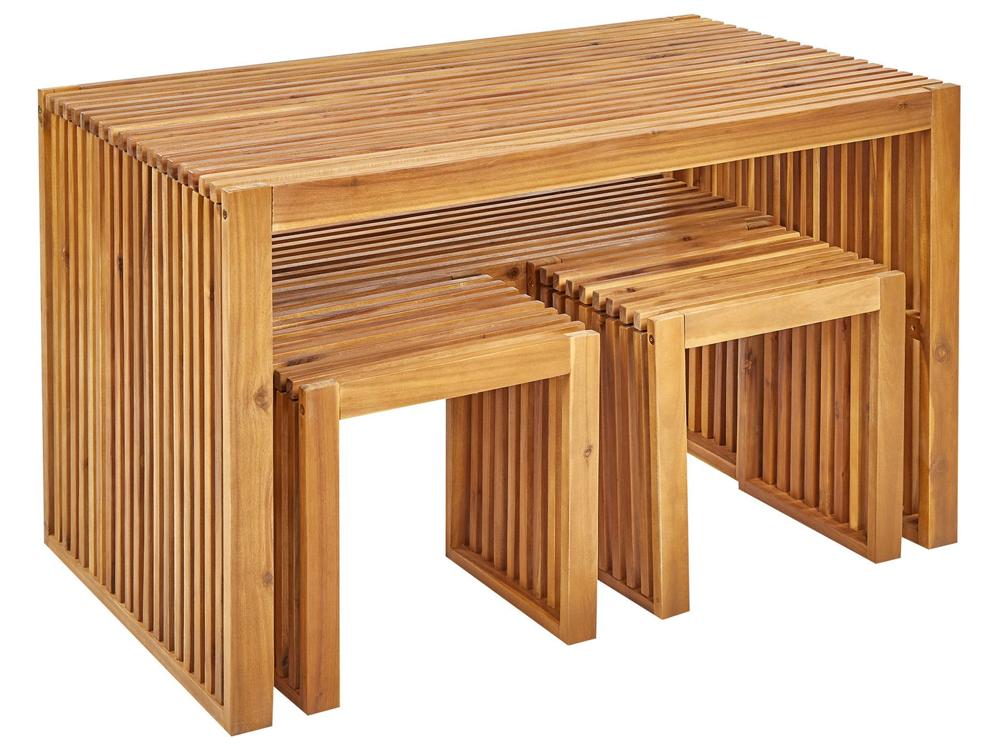 Garden Dining Set with Benches and Stools 4 Seater BELLANO Acacia Wood Brown