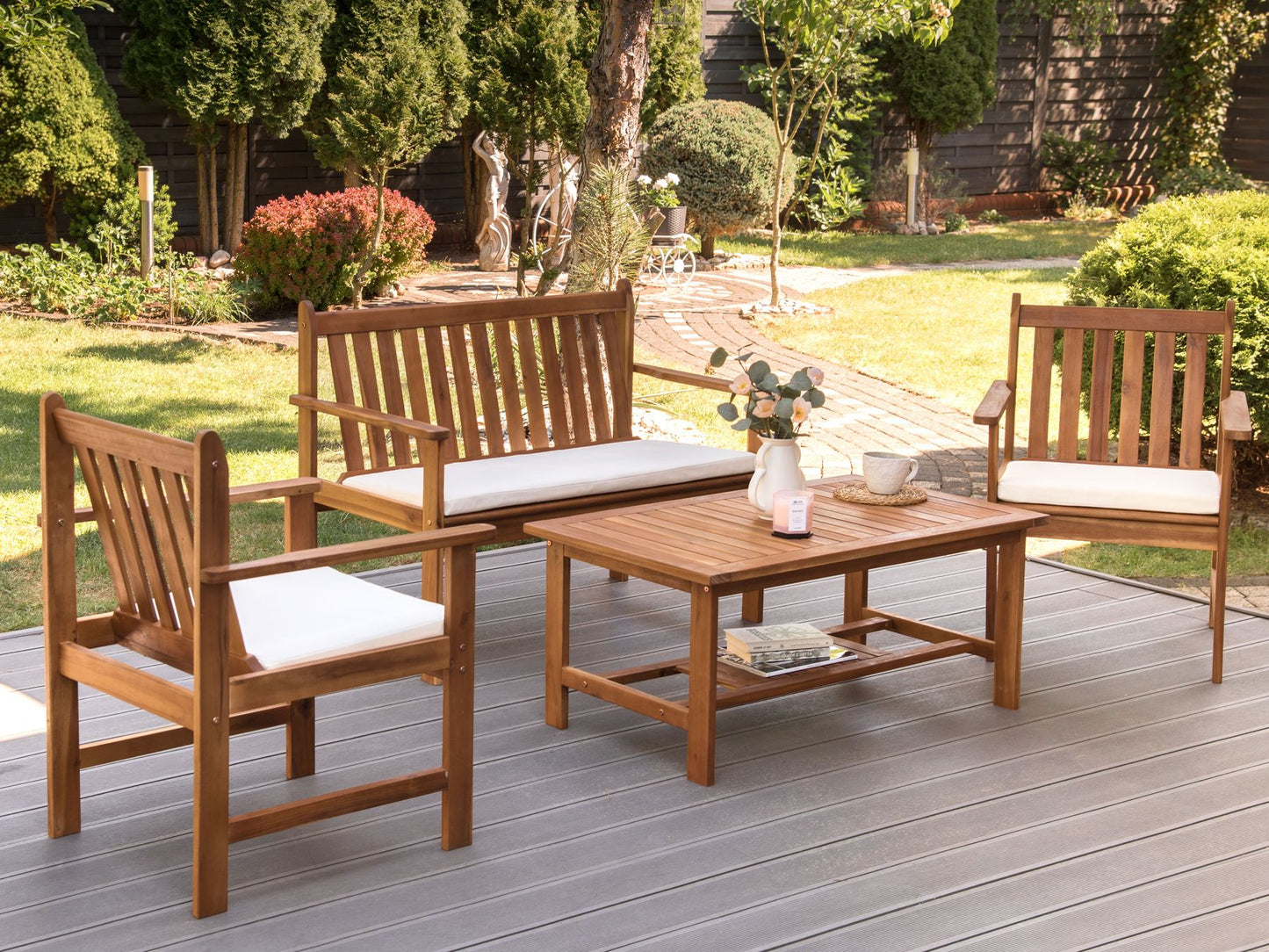 Garden Lounge Set with Table 4 Seater ALTIDONA Acacia Wood Off-White