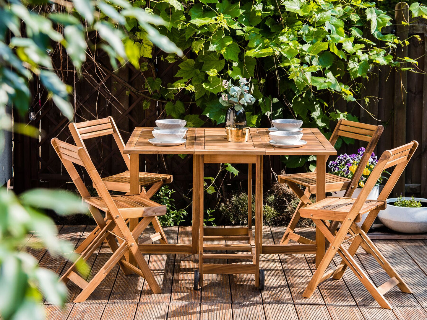 Garden Dining Set 4 Seater FRASSINE Acacia Wood Brown