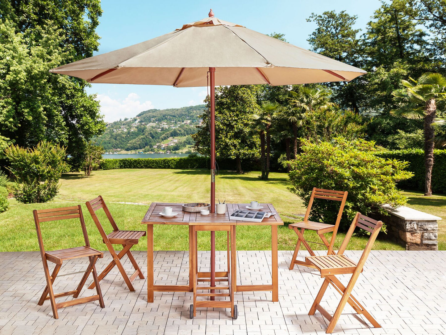 Garden Dining Set 4 Seater FRASSINE with Parasol (12 Options) Acacia Wood Natural
