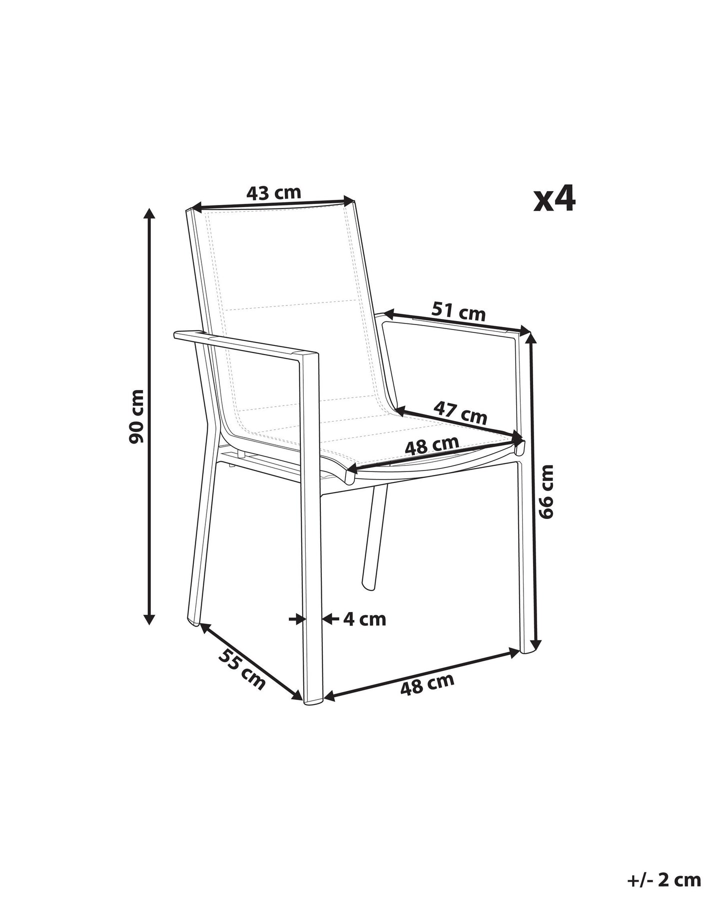 Set of 4 Garden Chairs BUSSETO Metal Grey
