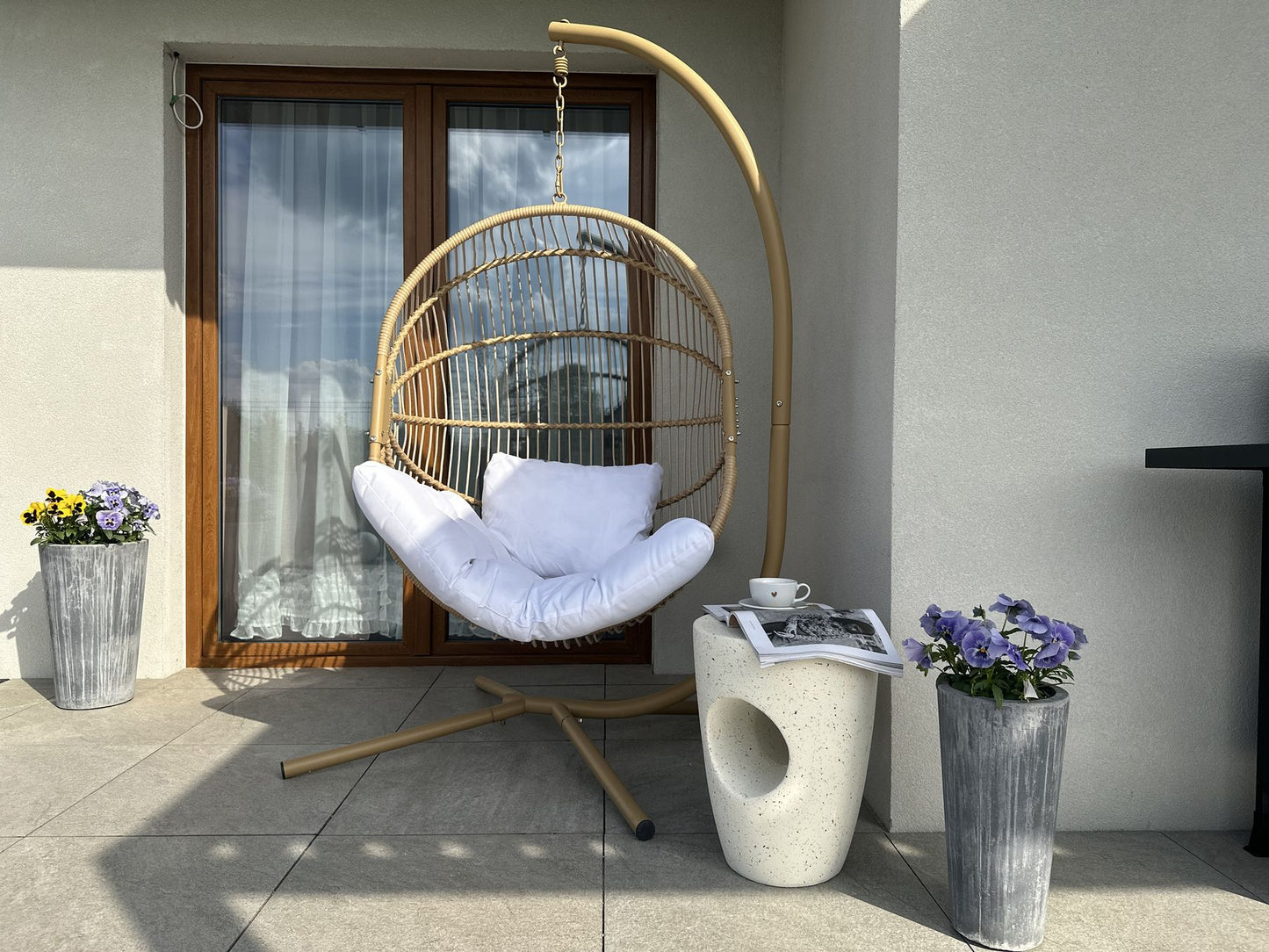 Hanging Chair with Stand Rattan Beige