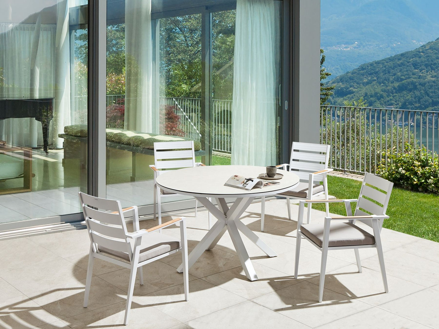 Set of 4 Garden Chairs with Cushions TAVIANO Metal Grey