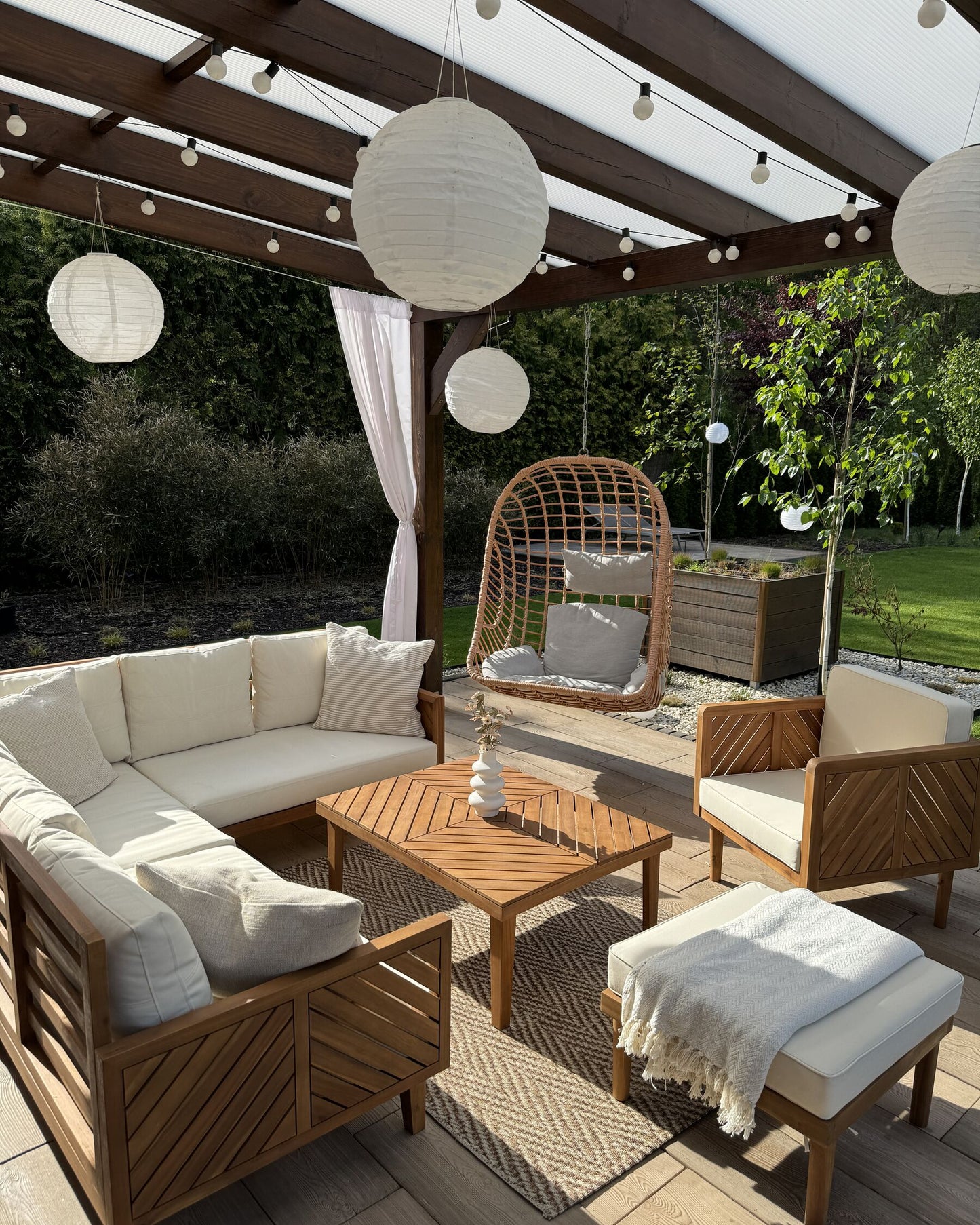 Garden Armchair with Ottoman BARATTI Acacia Wood Brown