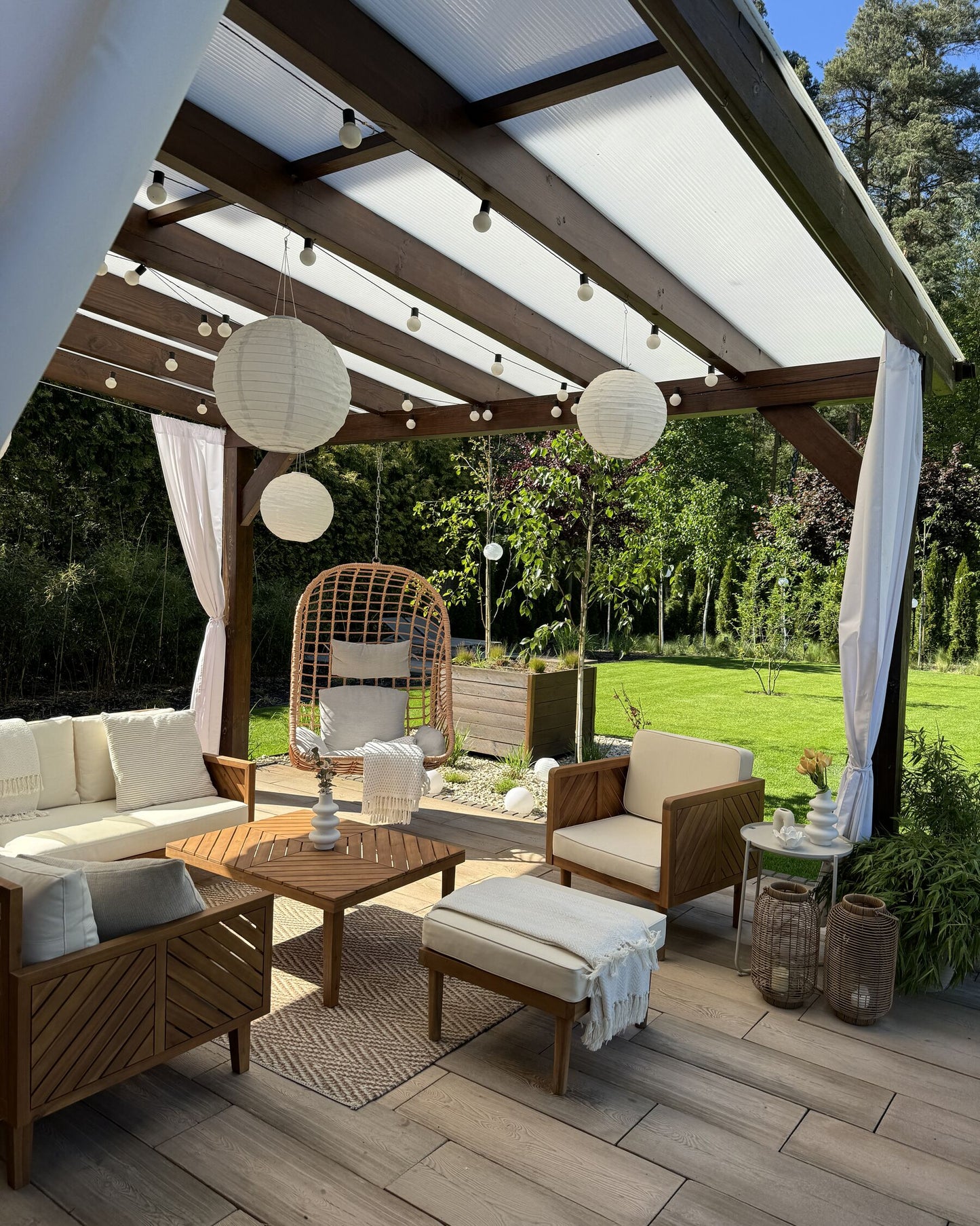 Garden Armchair with Ottoman BARATTI Acacia Wood Brown