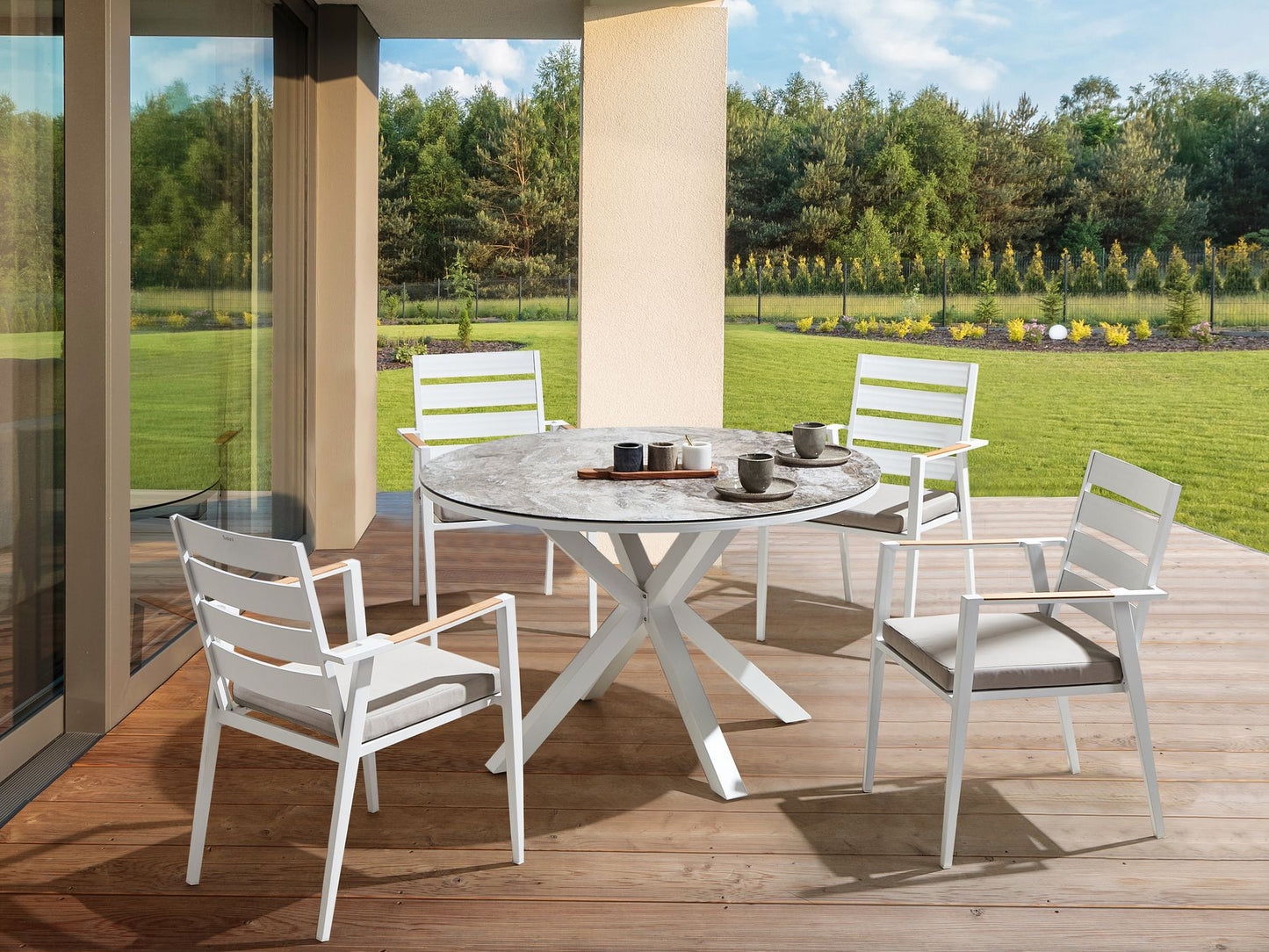 Garden Dining Set 4 Seater MALETTO/TAVIANO with Cushions Metal Marble Effect Grey