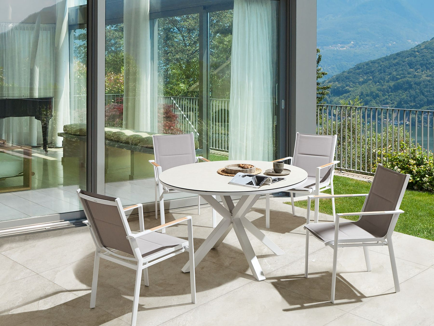 Set of 4 Garden Chairs BUSSETO Metal Grey