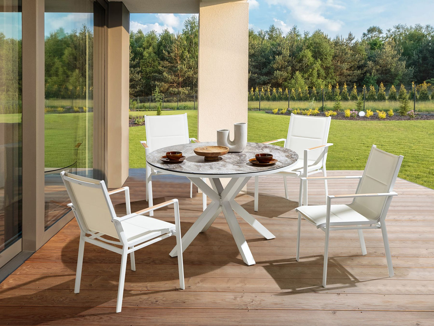 Garden Dining Set 4 Seater MALETTO/BUSSETO Metal Marble Effect White