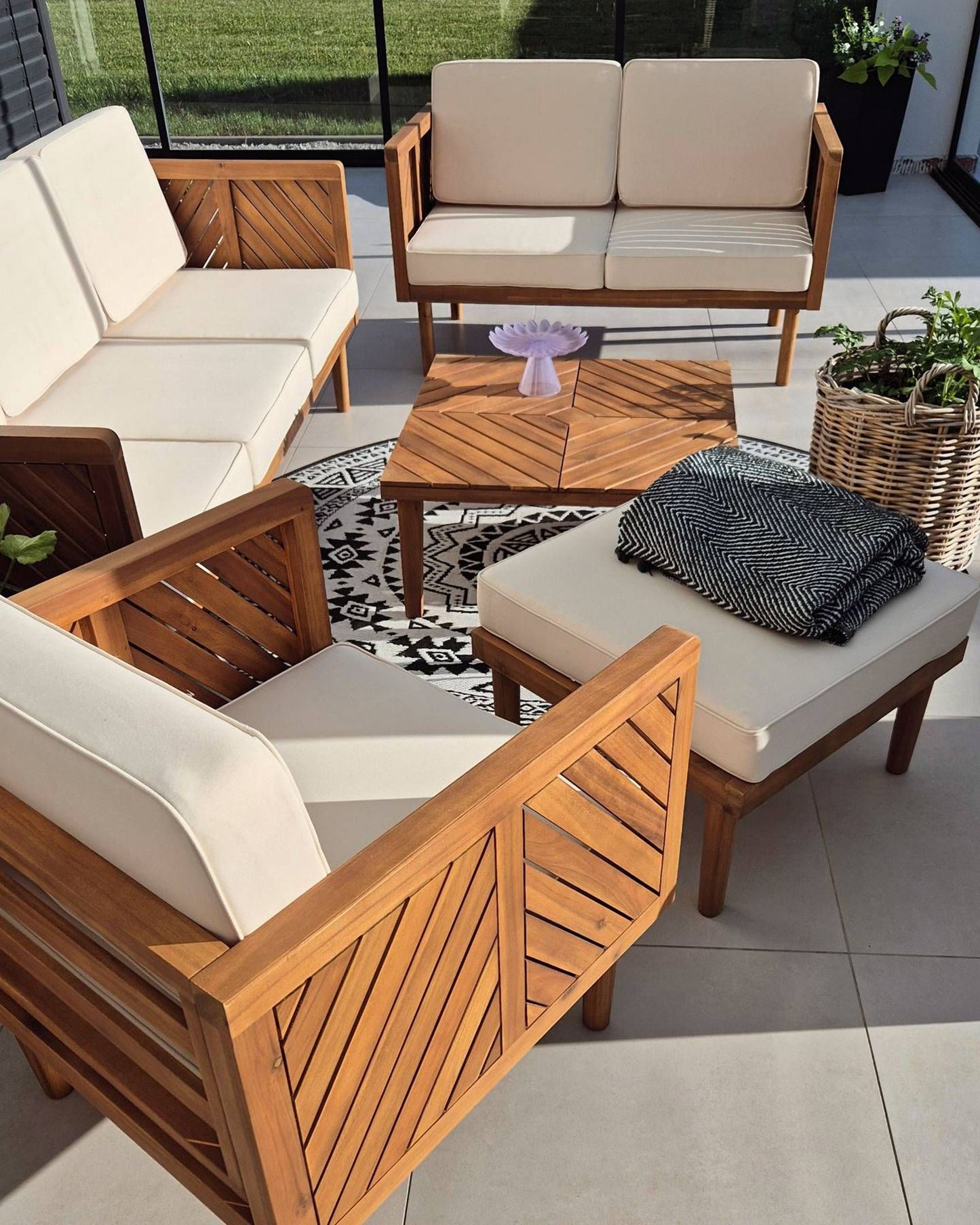 Garden Lounge Set with Table and Ottoman 6 Seater BARATTI Acacia Wood Brown