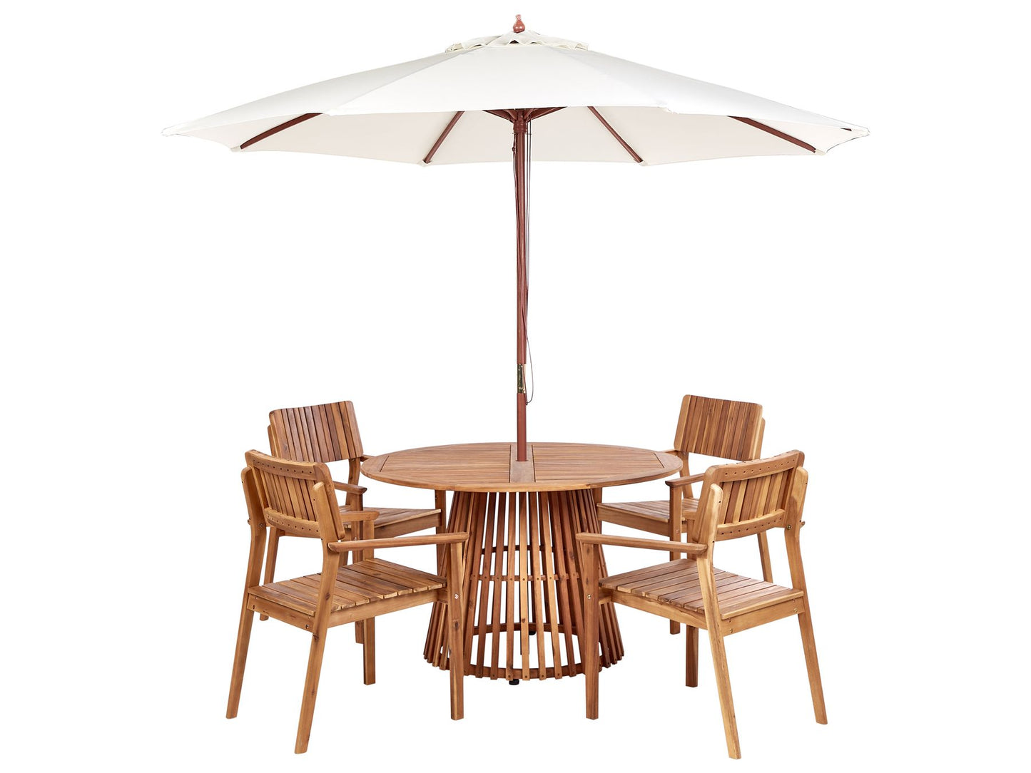 Garden Dining Set 4 Seater AGELLO with Parasol (12 Options) Acacia Wood Brown