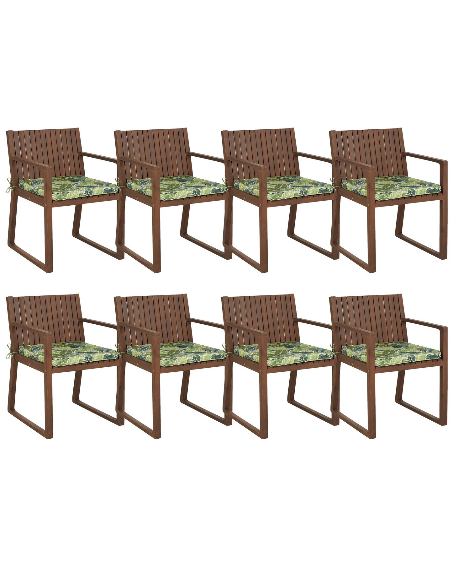 Set of 8 Garden Chairs with Cushions SASSARI Acacia Wood Light Green