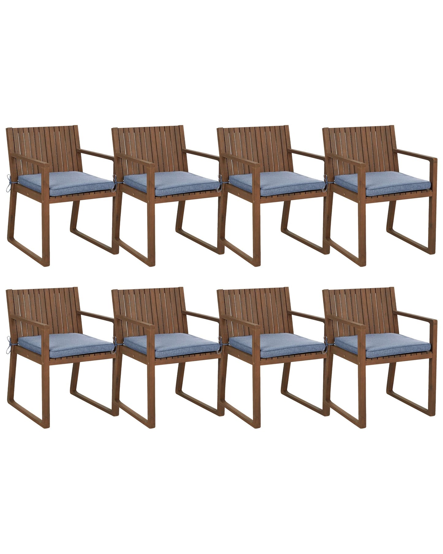 Set of 8 Garden Chairs with Cushions SASSARI Acacia Wood Blue