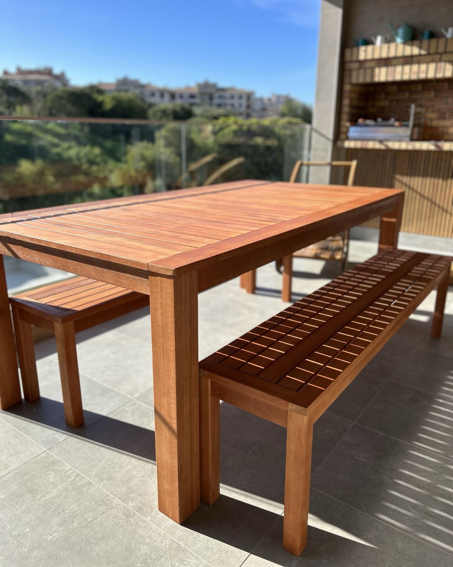 Garden Dining Set with Benches 6 Seater MONSANO Eucalyptus Wood Brown