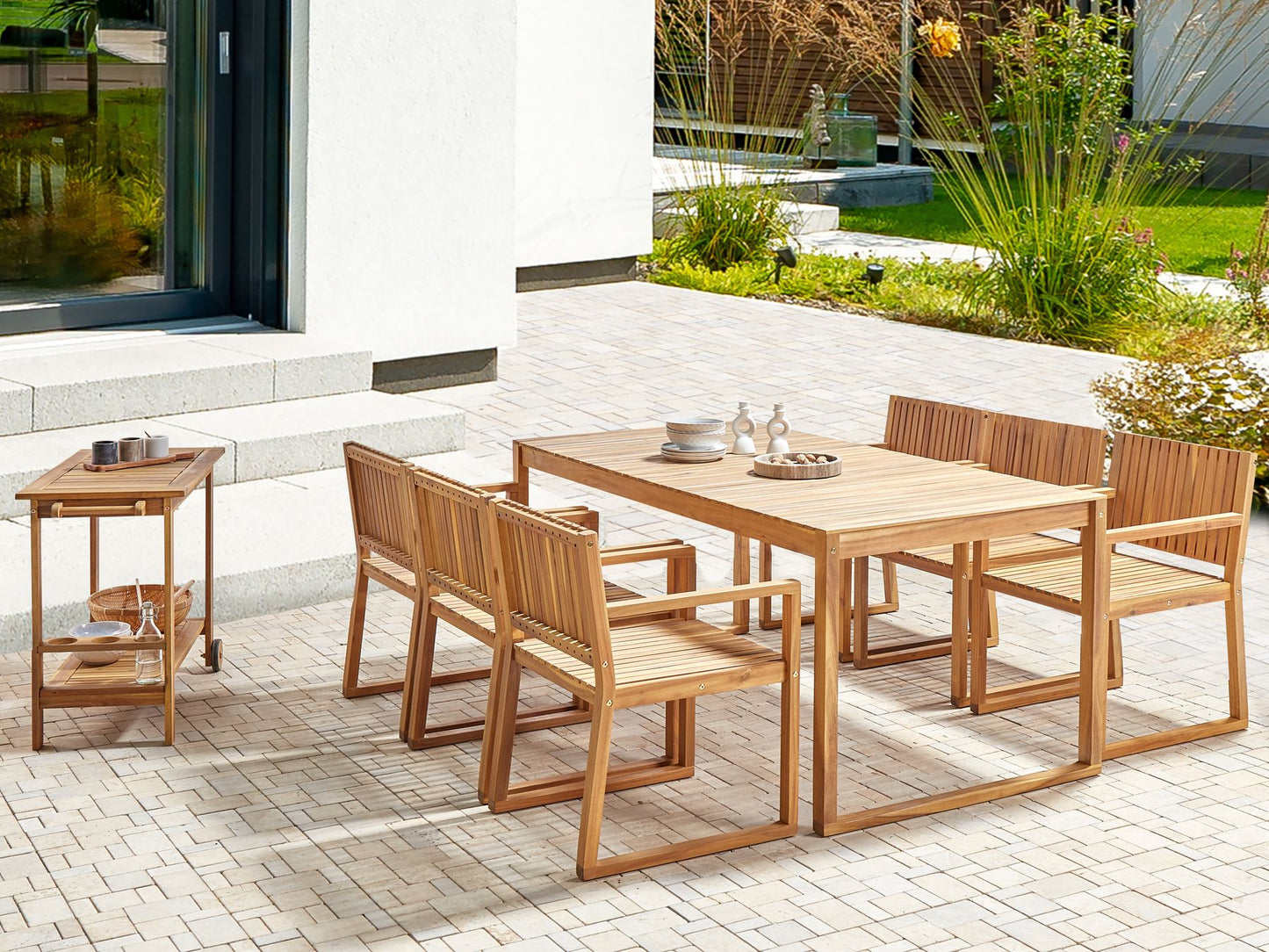 Garden Dining Set with Trolley 6 Seater SASSARI II Certified Acacia Wood Light Brown