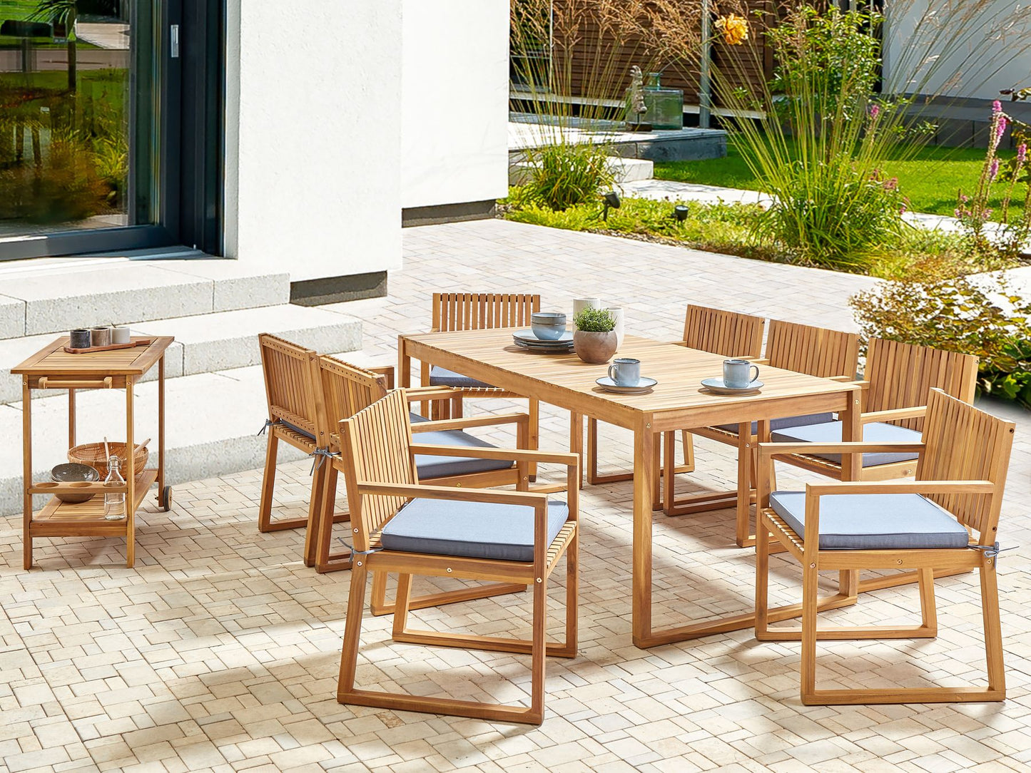 Garden Dining Set 8 Seater SASSARI II with Cushions Certified Acacia Wood Blue