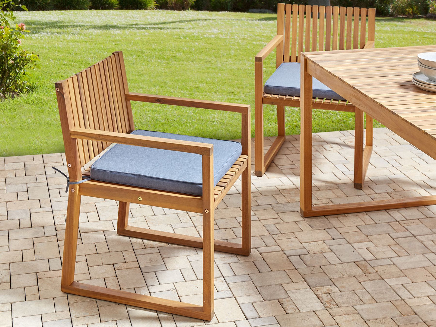 Garden Dining Set 8 Seater SASSARI II with Cushions Certified Acacia Wood Blue