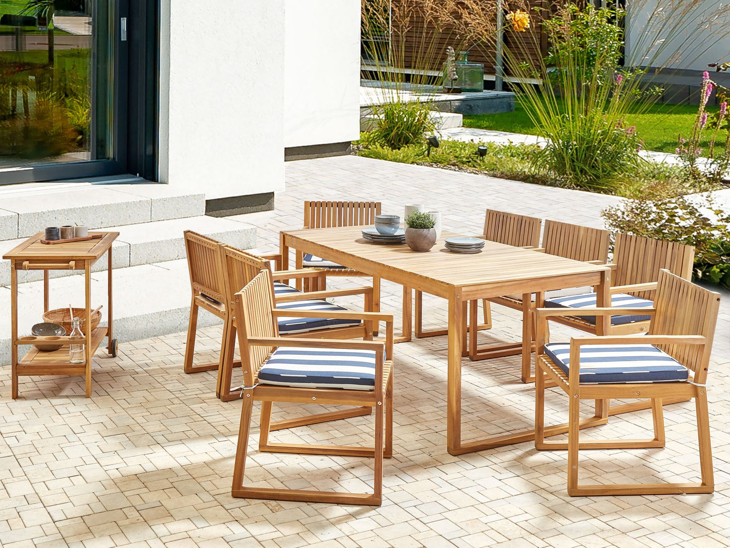 Garden Dining Set 8 Seater SASSARI II with Cushions Certified Acacia Wood Navy Blue