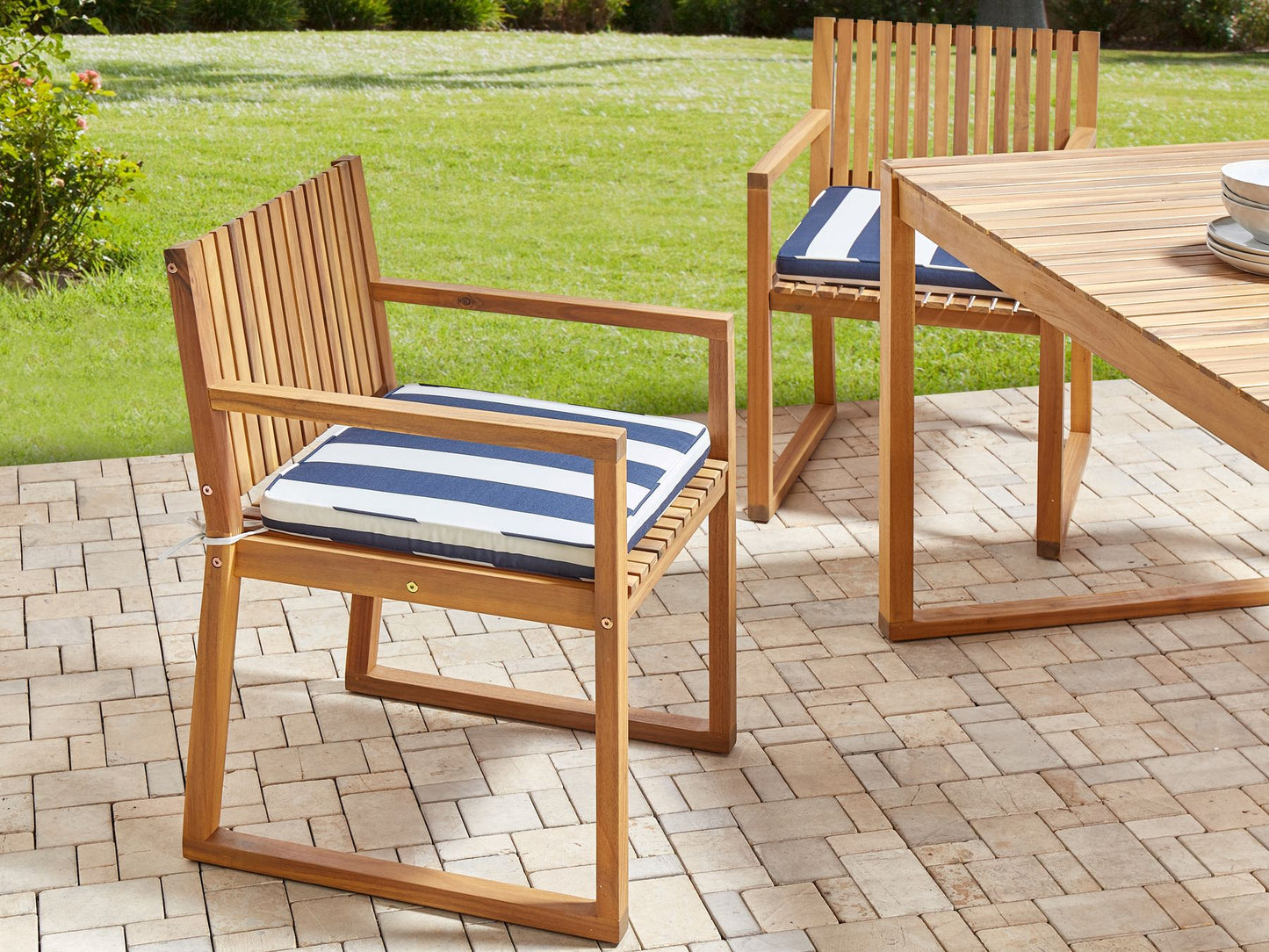 Garden Dining Set 8 Seater SASSARI II with Cushions Certified Acacia Wood Navy Blue