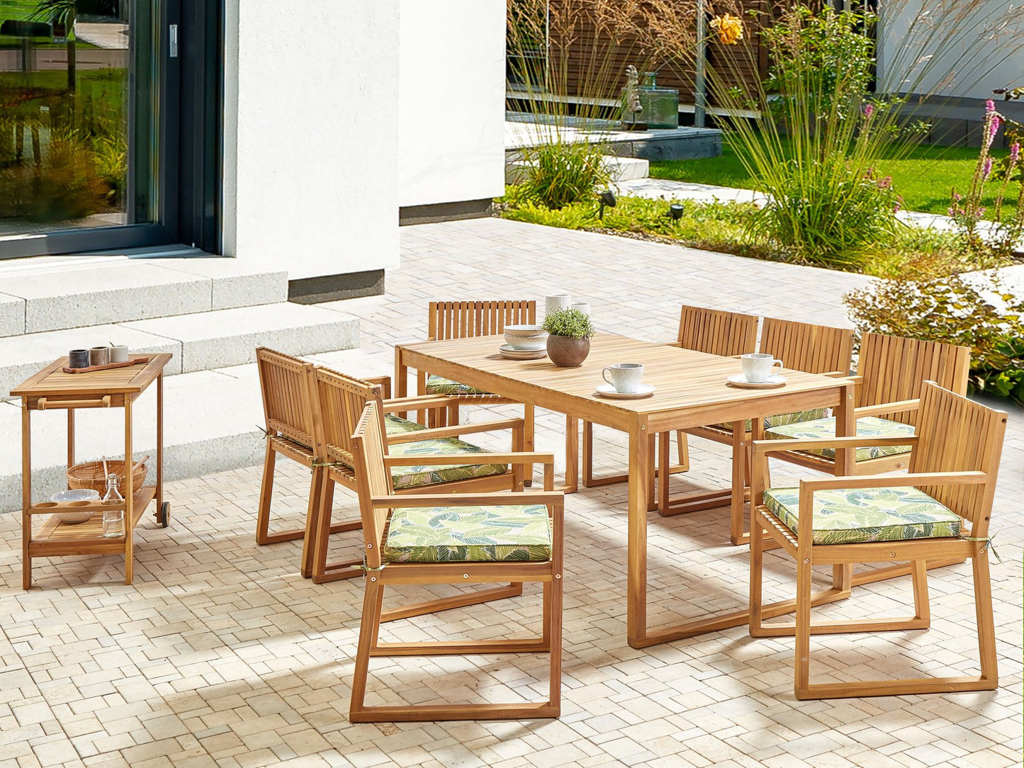 Garden Dining Set 8 Seater SASSARI II with Cushions Certified Acacia Wood Green
