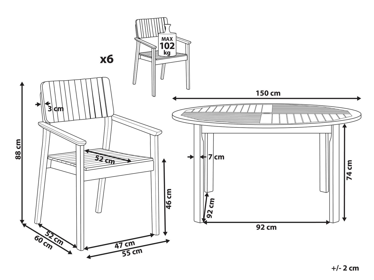 Garden Dining Set 6 Seater AGELLO Acacia Wood Brown