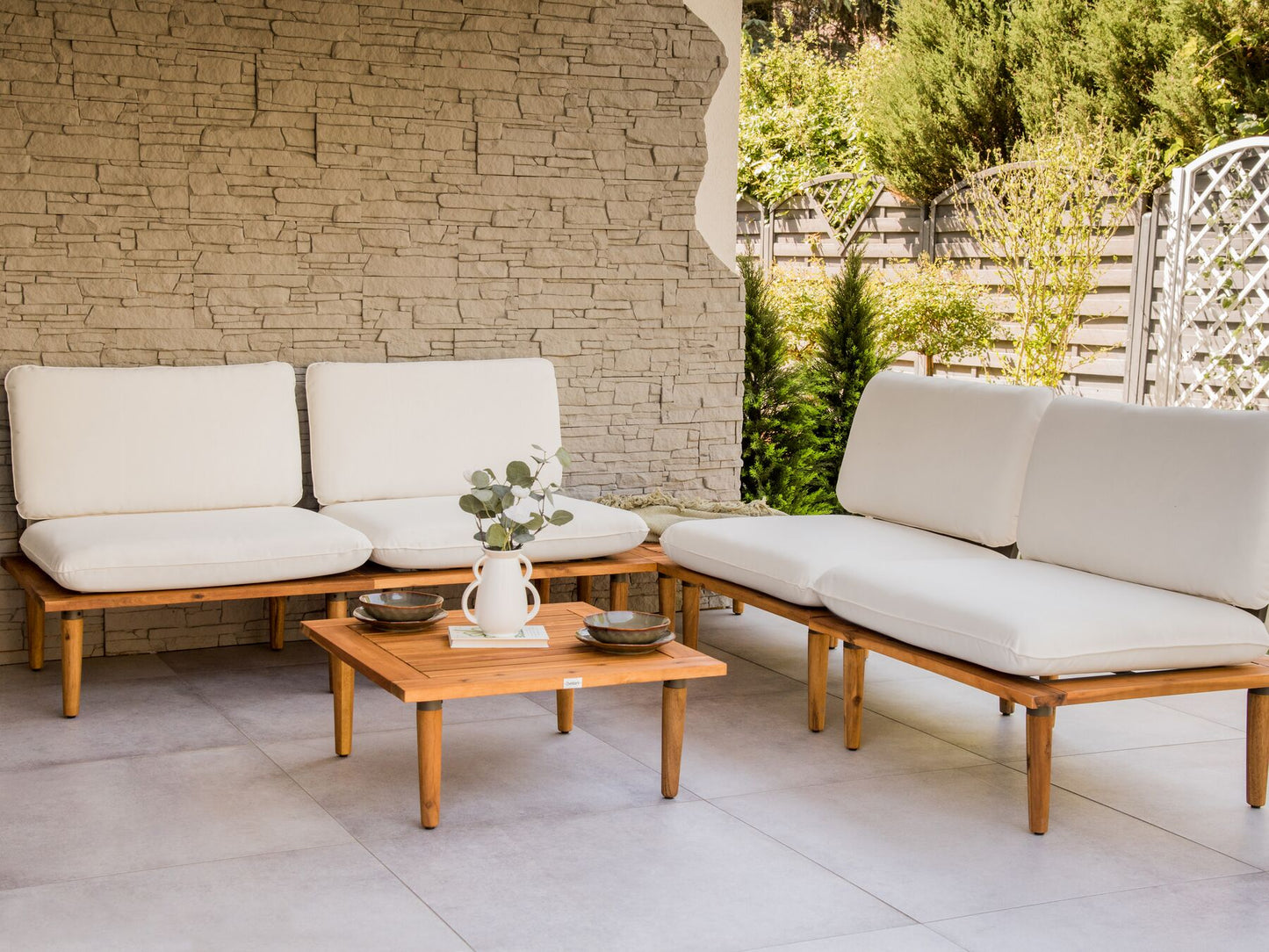 Garden Lounge Set with Table 4 Seater FRASCATI Modular Certified Acacia Wood Off-White
