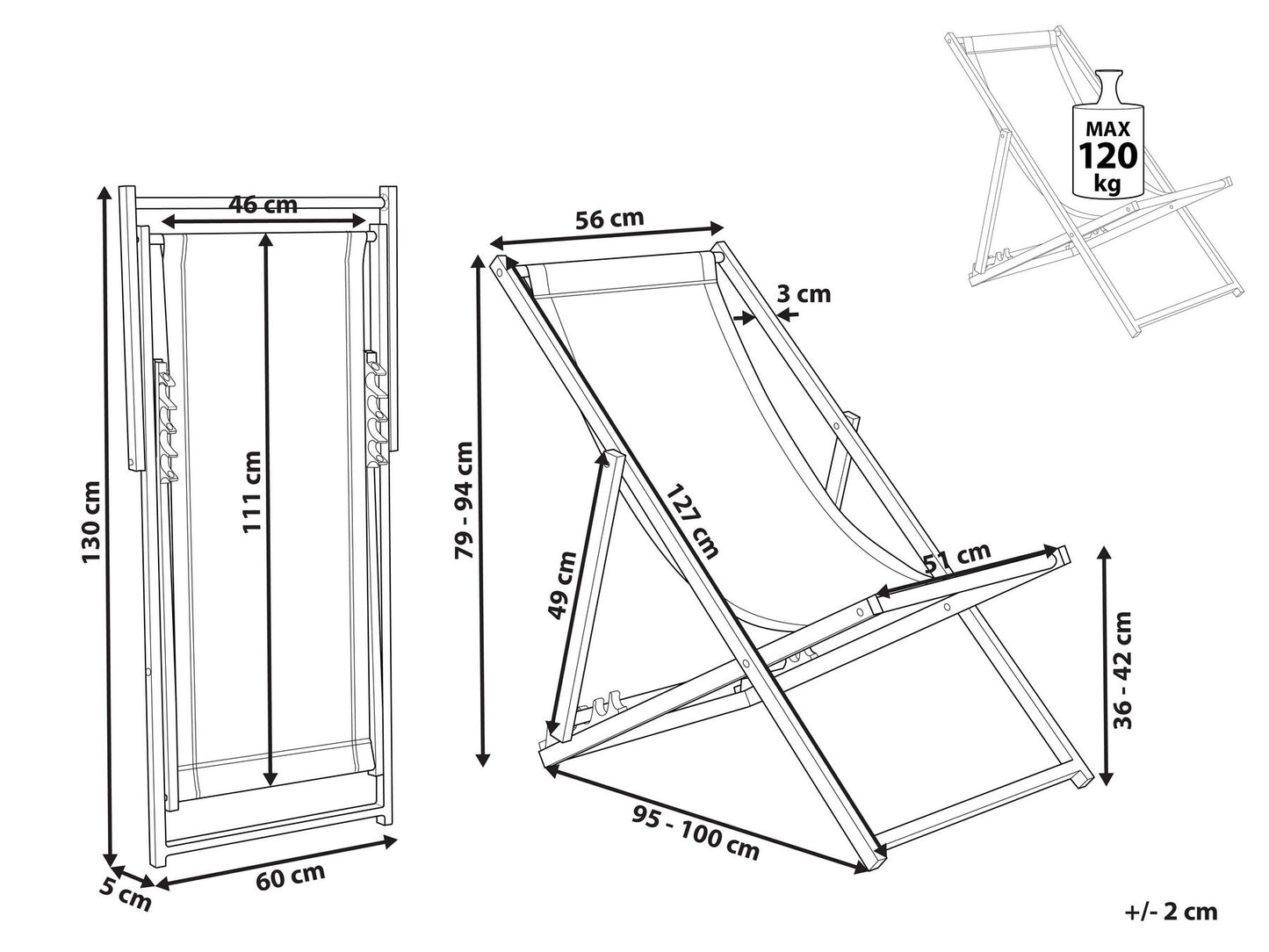 Folding Deck Chair Cream and Black LOCRI II