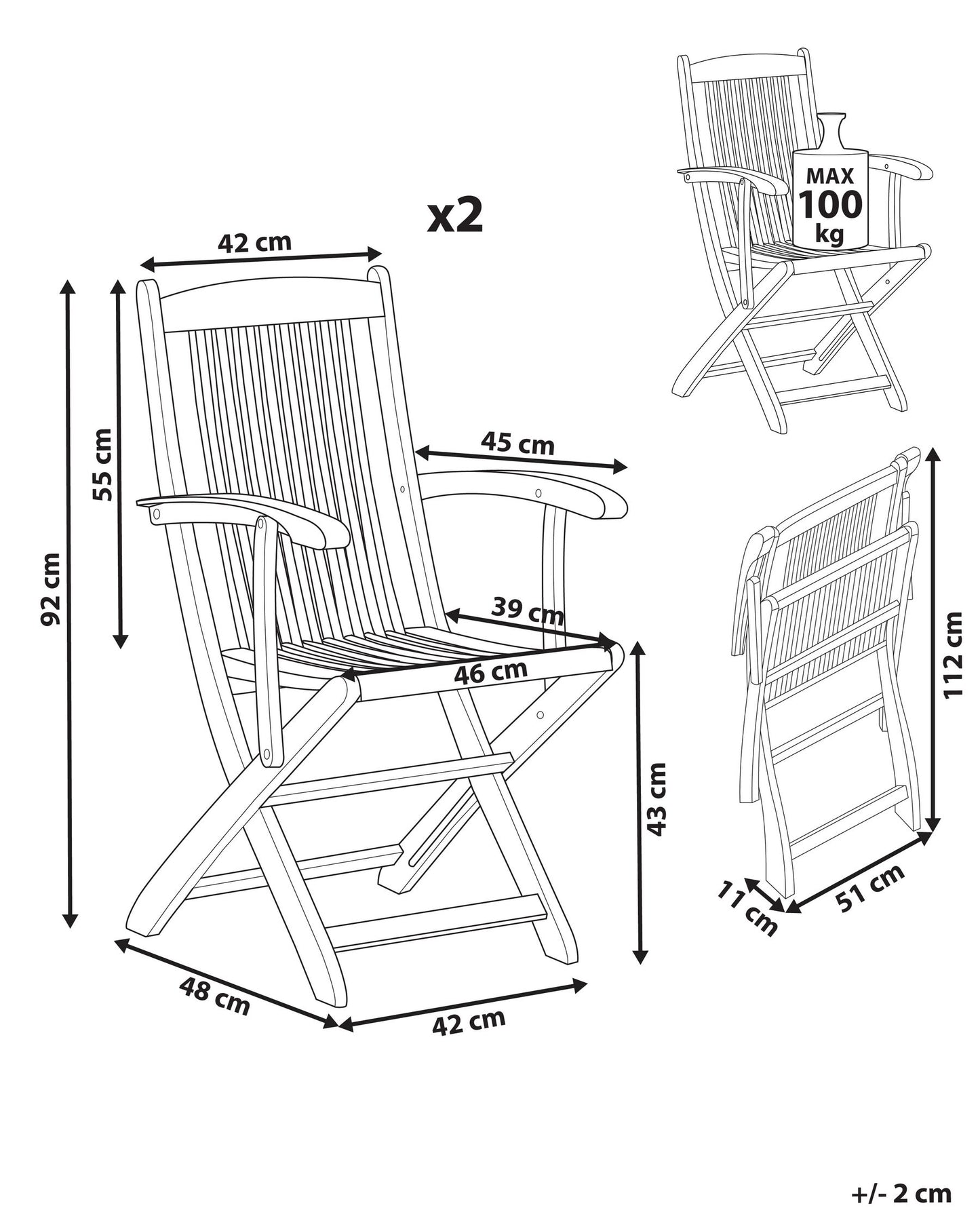 Set of 2 Garden Chairs MAUI II Acacia Wood Light Brown