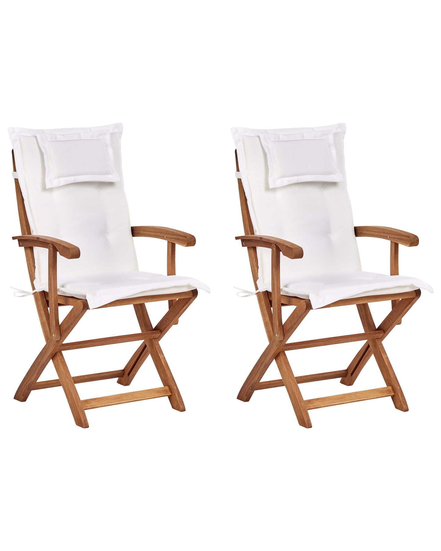 Set of 2 Garden Chairs with Cushions MAUI II Acacia Wood Off-White