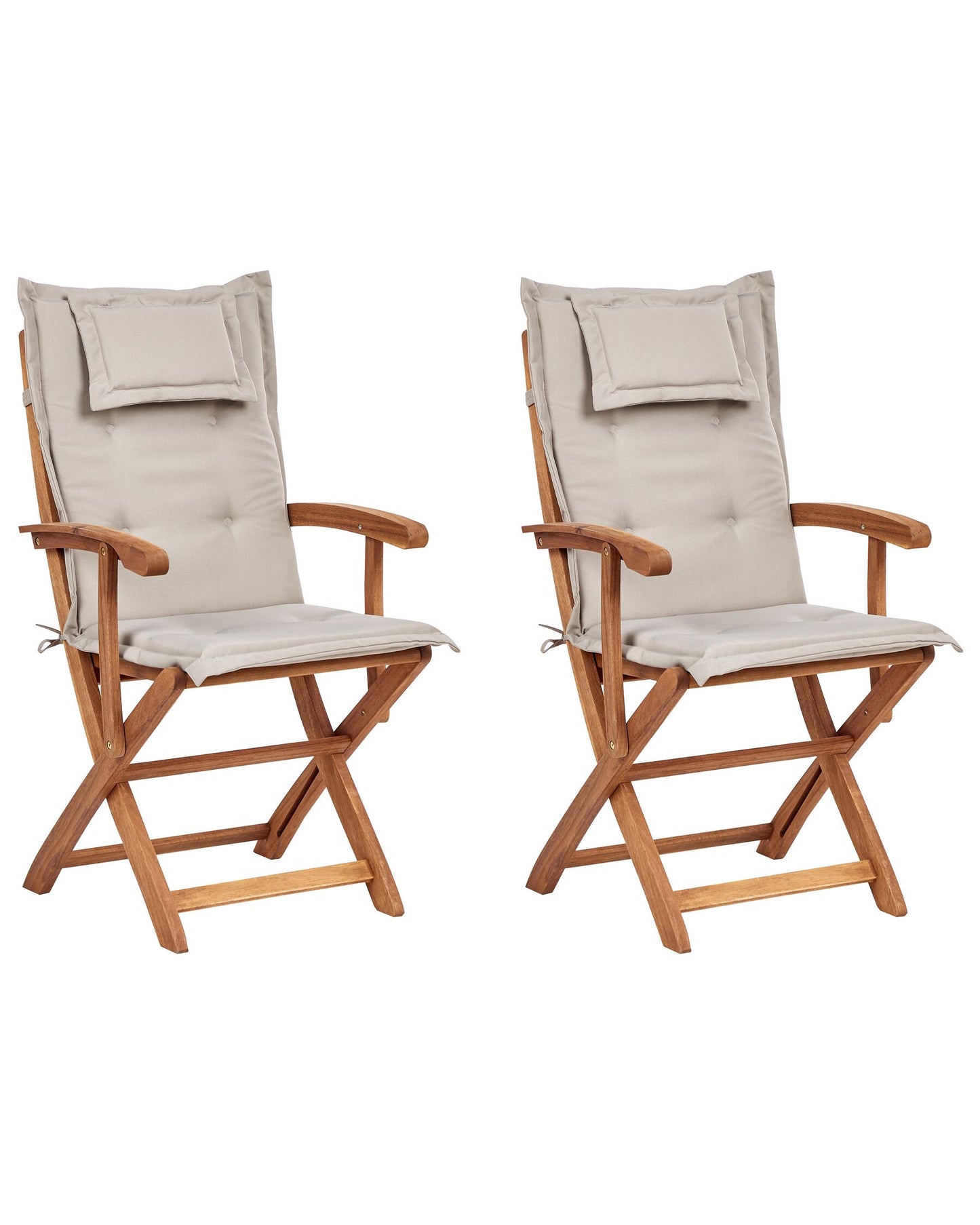 Set of 2 Garden Chairs with Cushions MAUI II Acacia Wood Taupe