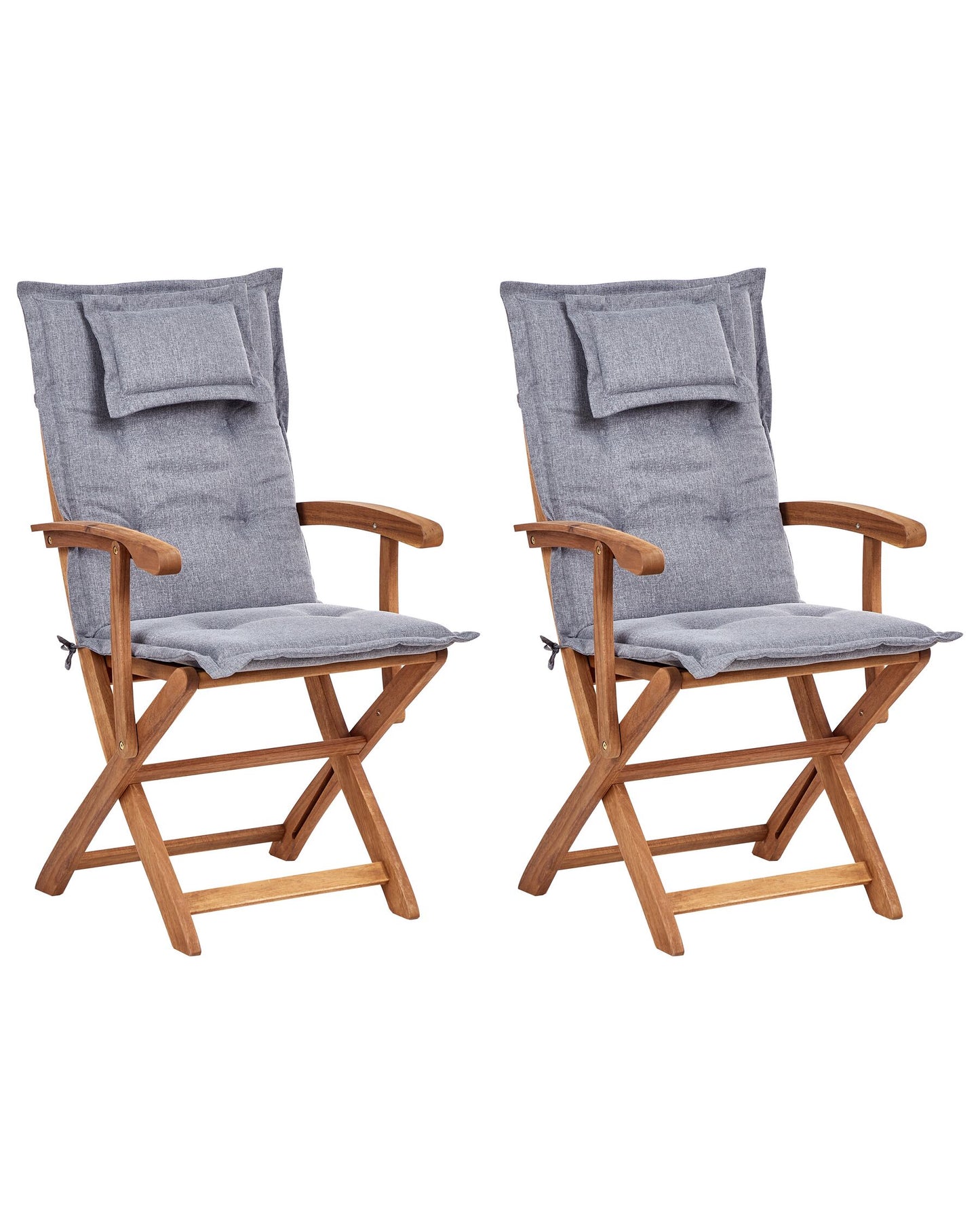 Set of 2 Garden Chairs with Cushions MAUI II Acacia Wood Grey