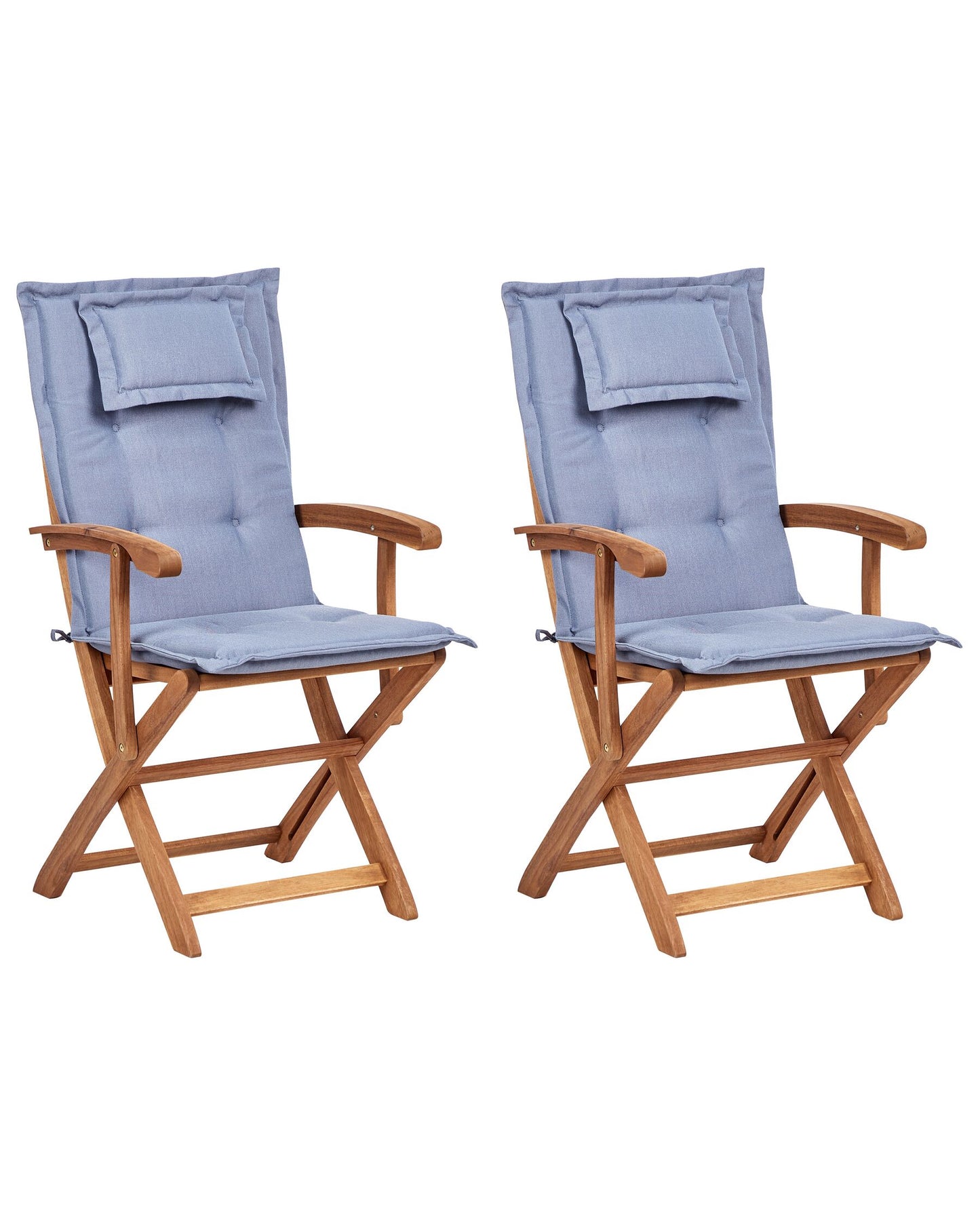 Set of 2 Garden Chairs with Cushions MAUI II Acacia Wood Blue