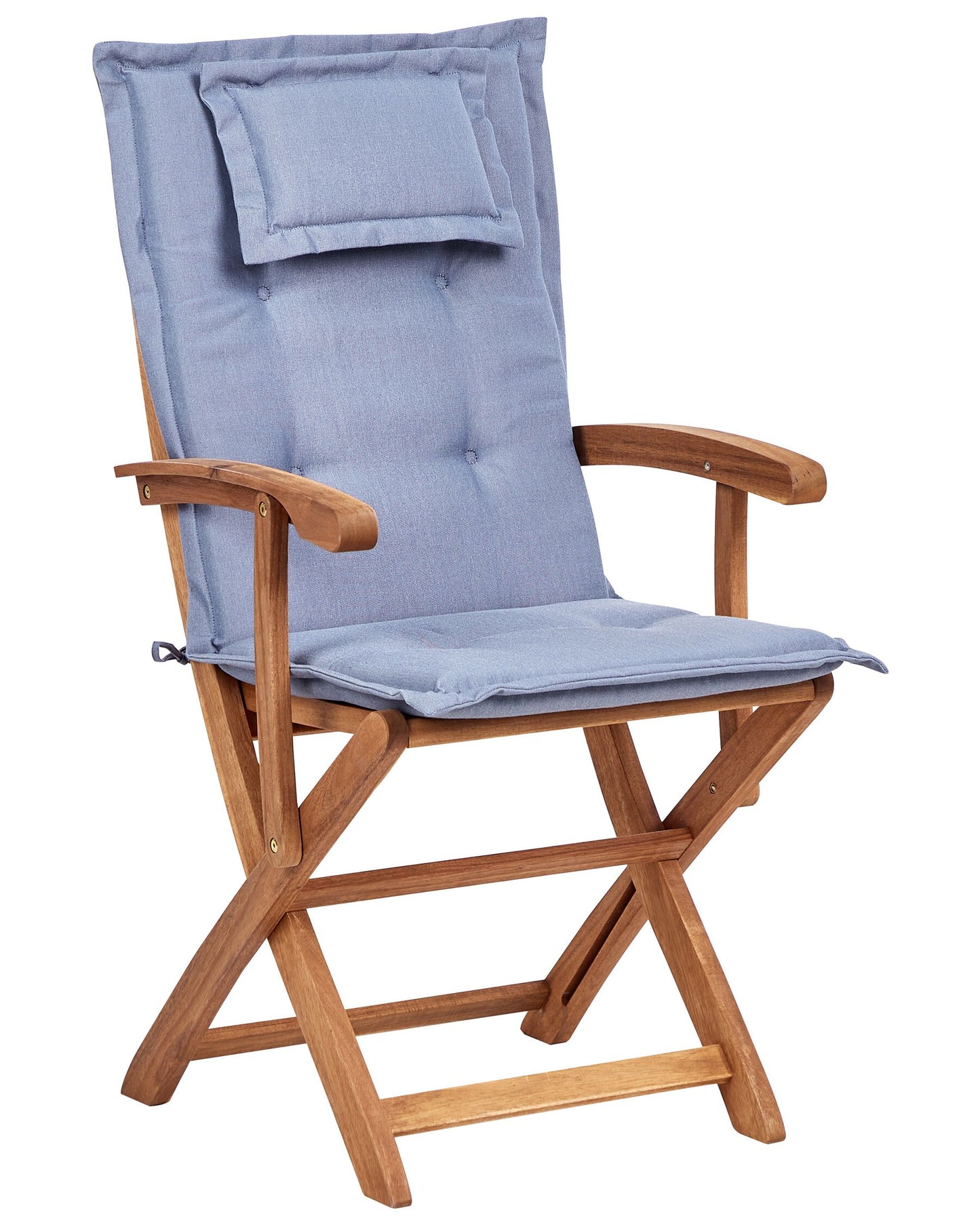 Set of 2 Garden Chairs with Cushions MAUI II Acacia Wood Blue