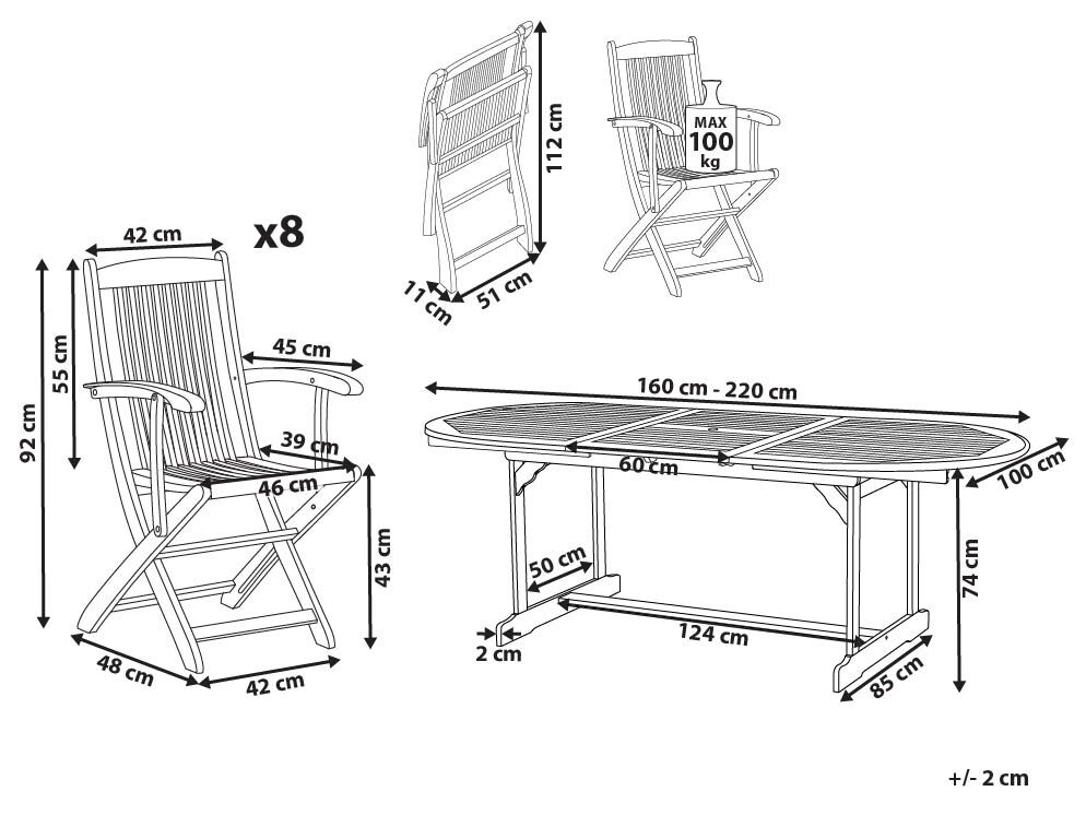 Garden Dining Set 8 Seater MAUI II Acacia Wood Light Brown