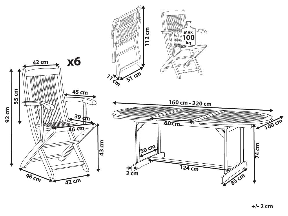 Garden Dining Set 6 Seater MAUI II Acacia Wood Light Brown