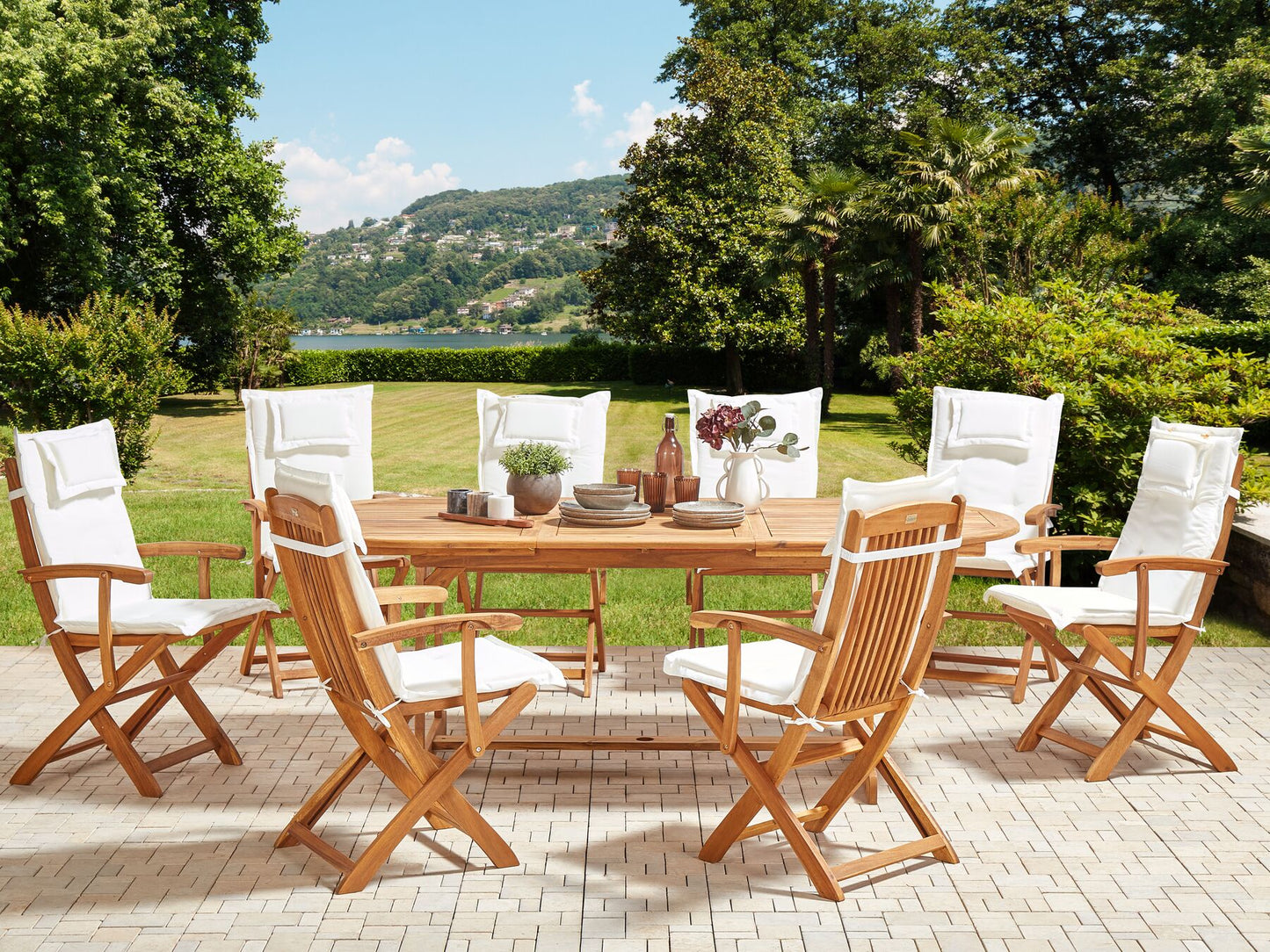 Garden Dining Set 8 Seater MAUI II with Cushions Acacia Wood Off-White