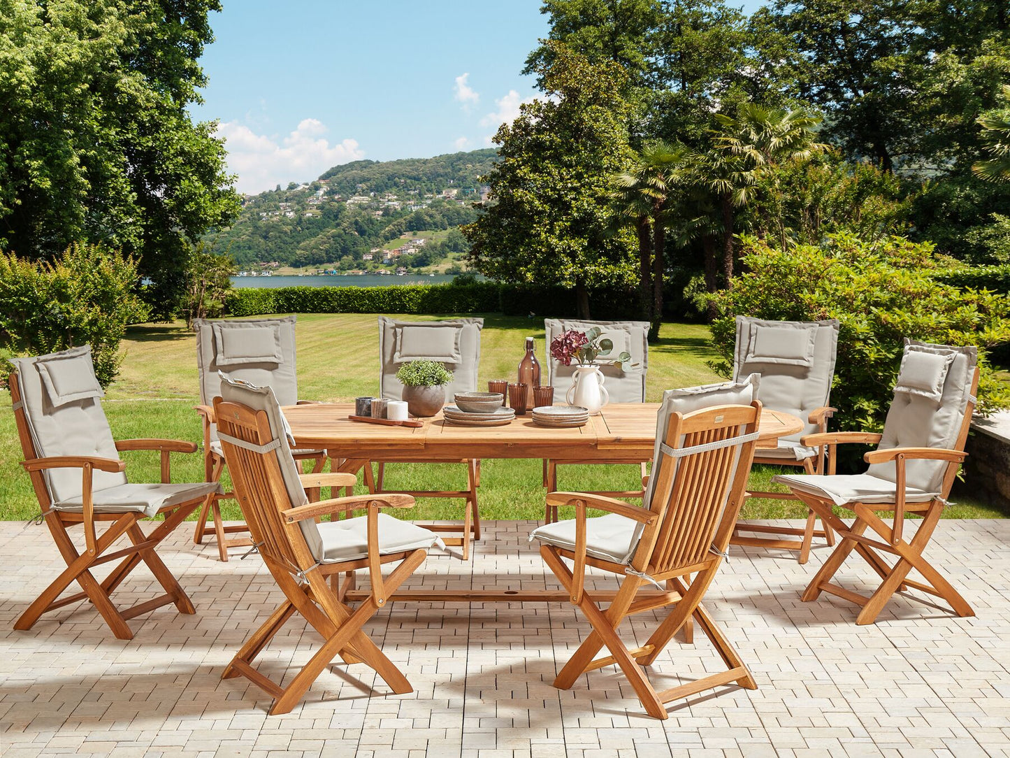 Garden Dining Set 8 Seater MAUI II with Cushions Acacia Wood Taupe
